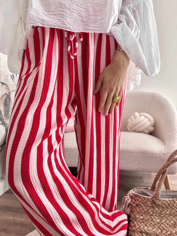 PANTALON RAYÉ GAZE DE COTON