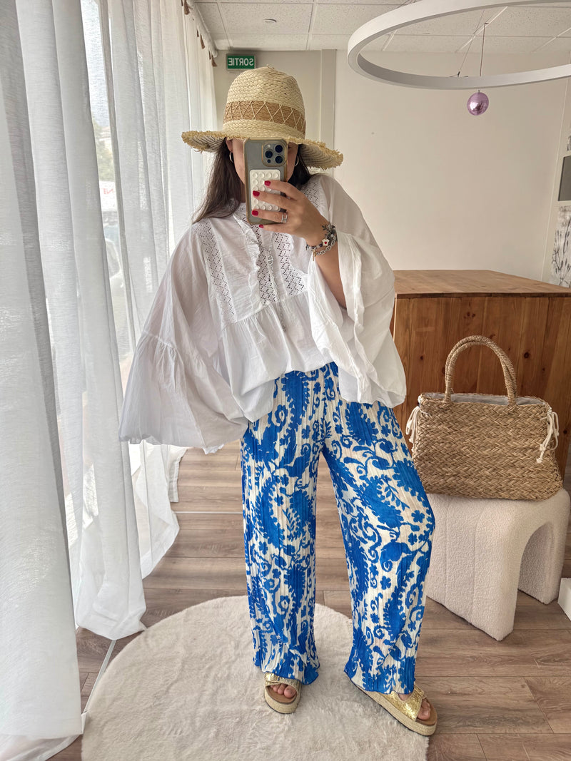 PANTALON PLISSÉ BLEU