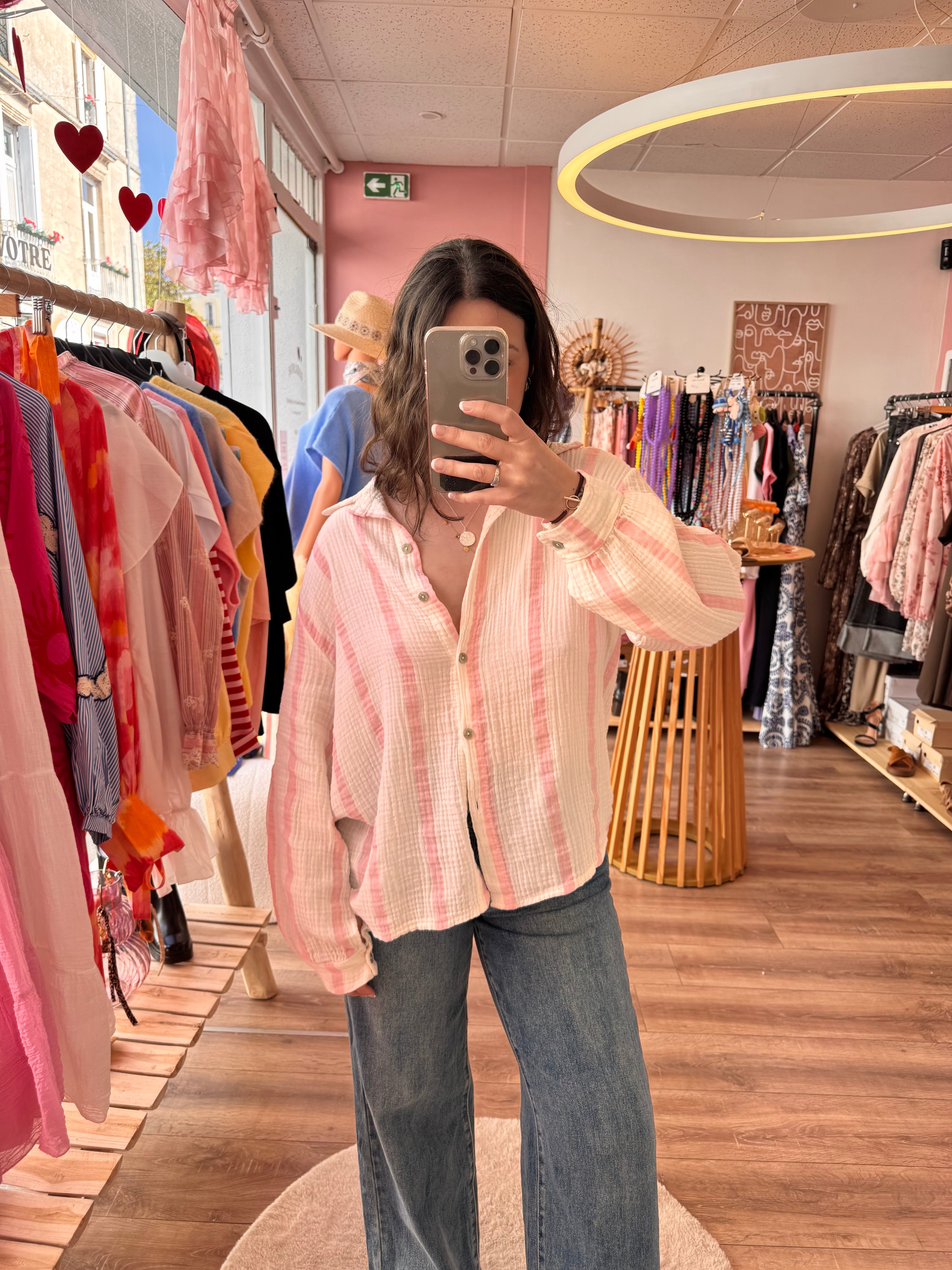 BLOUSE EN GAZE DE COTON ROSE