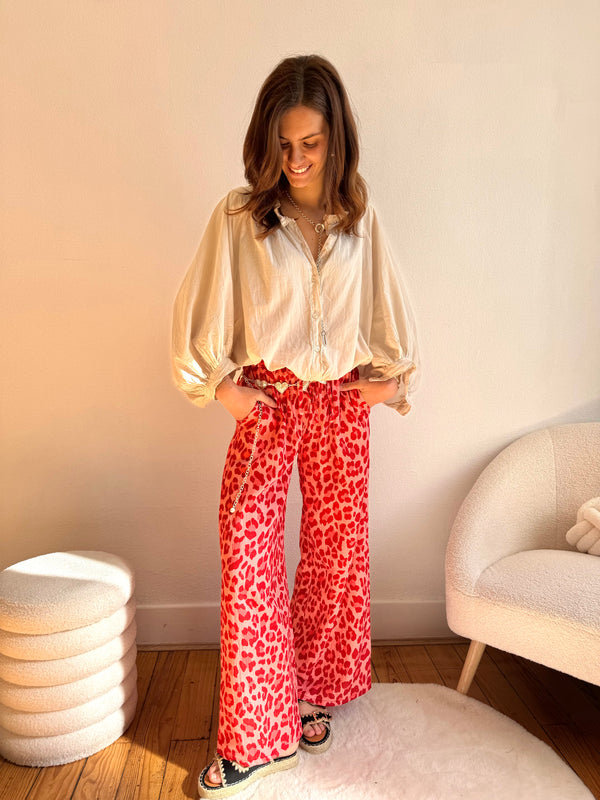 PANTALON GAZE DE COTON LÉOPARD