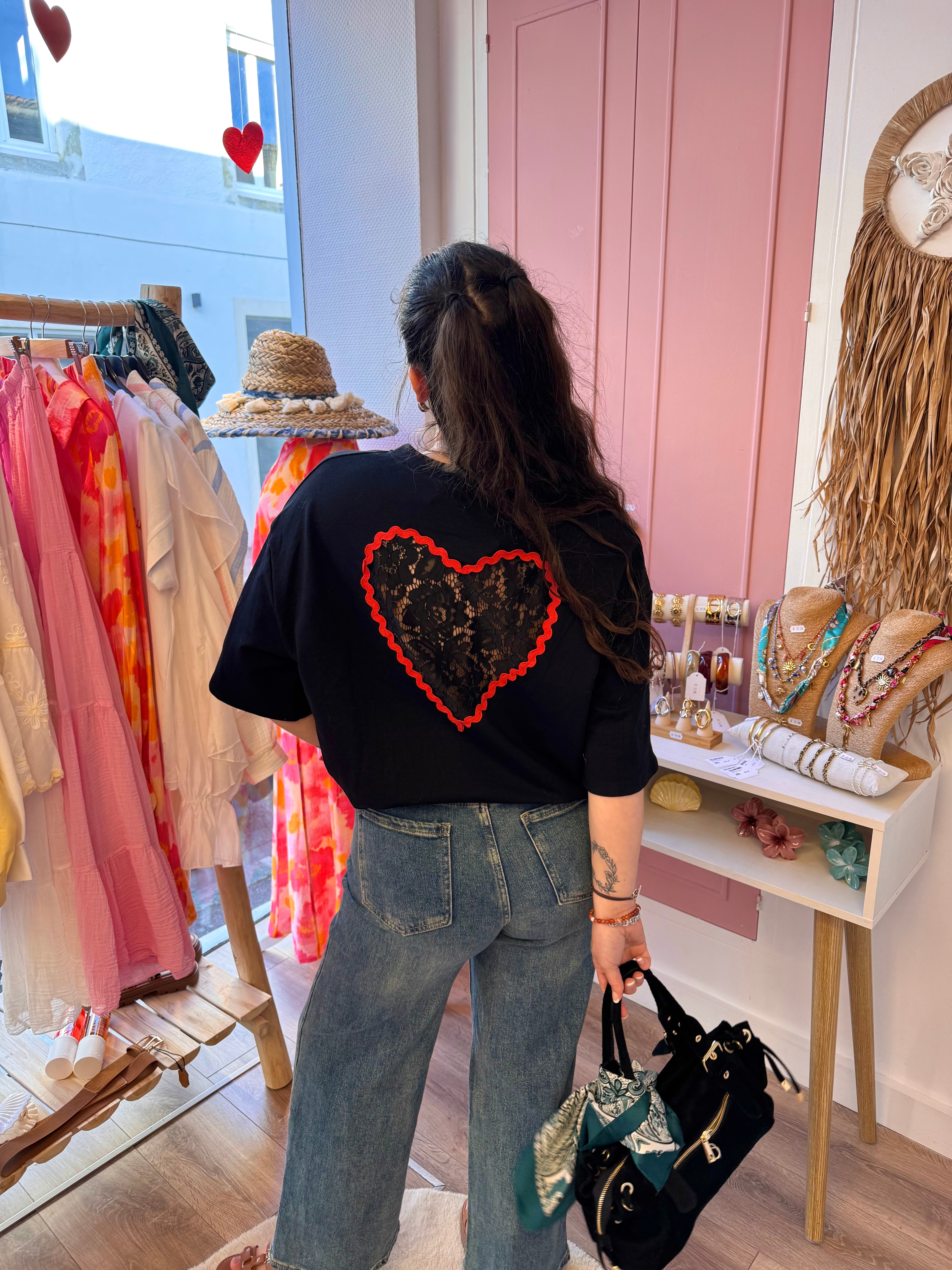 T-SHIRT COUP DE COEUR DENTELLE NOIR