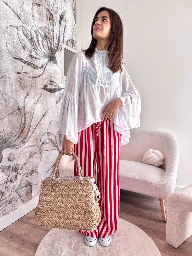 PANTALON RAYÉ GAZE DE COTON