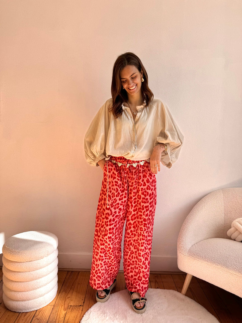 PANTALON GAZE DE COTON LÉOPARD