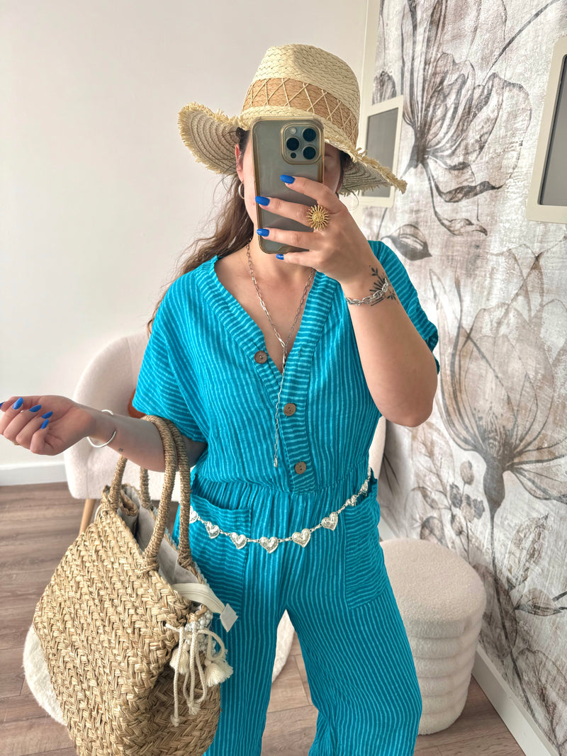 COMBINAISON COTON LÉA BLEU TURQUOISE
