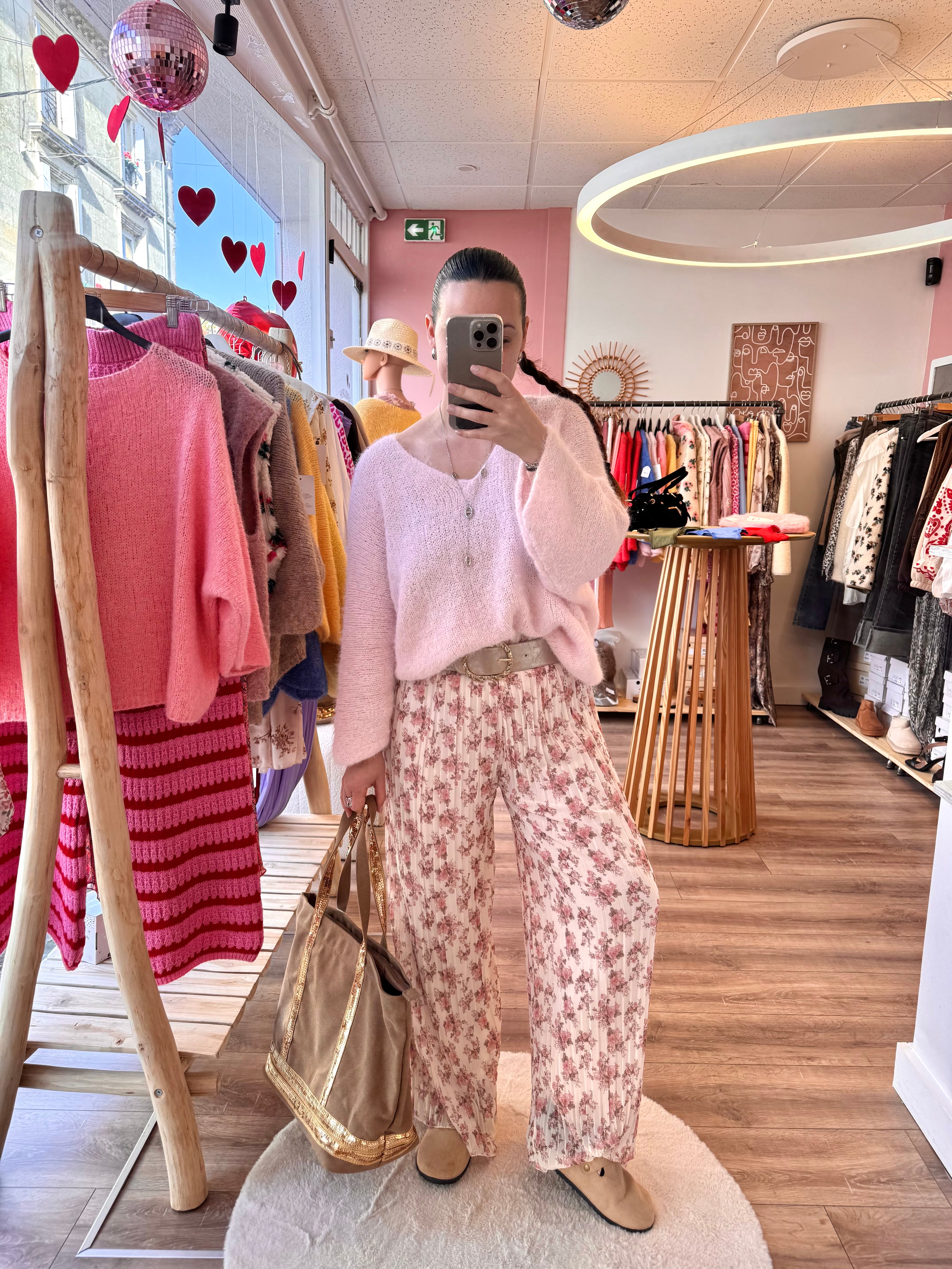 PANTALON LOLA FLEURIE ROSE CLAIR