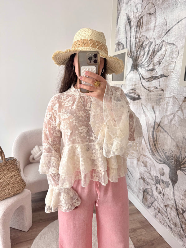BLOUSE DENTELLE BEIGE