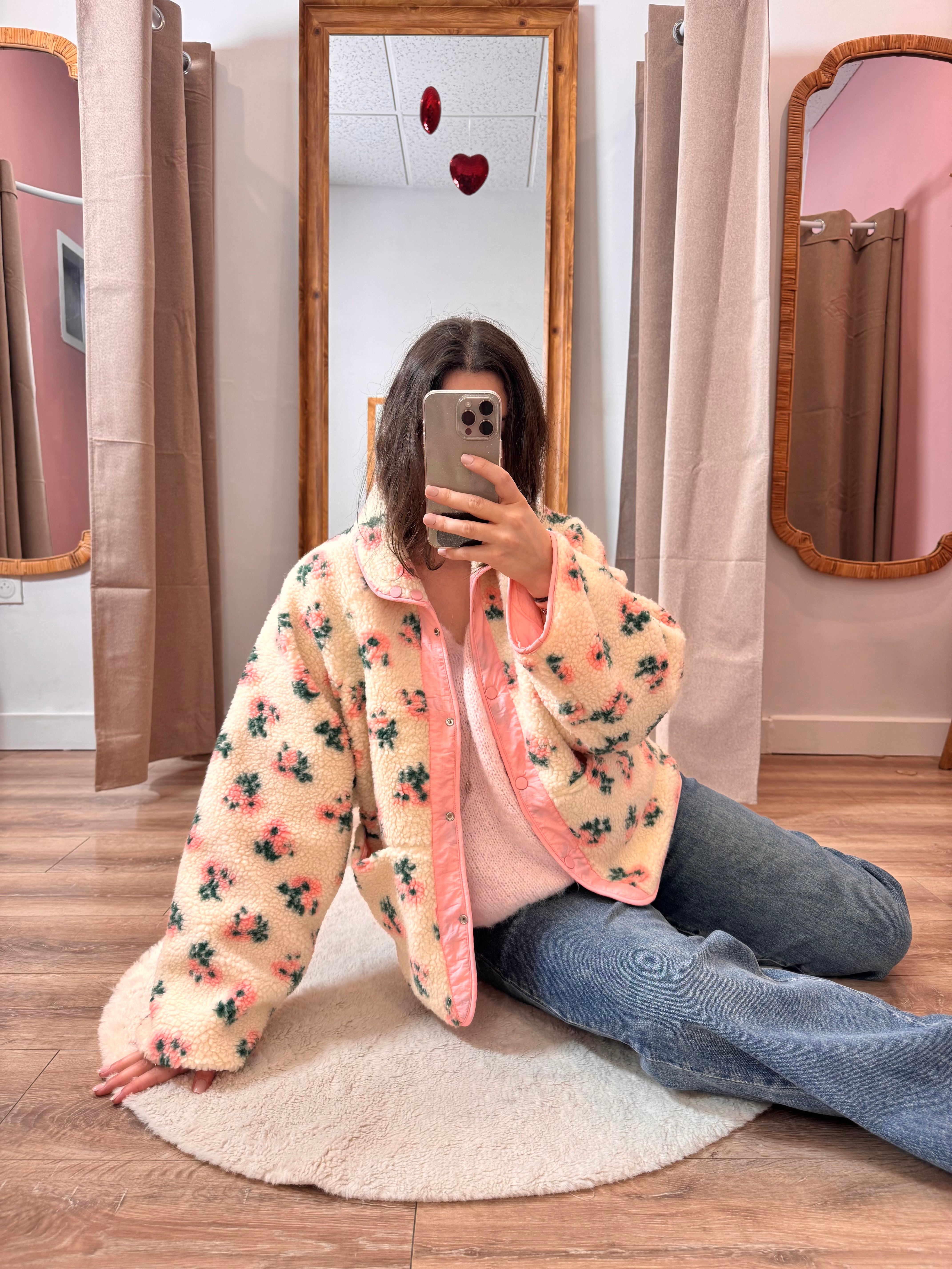 POLAIRE RÉVERSIBLE ROSE FLEURIE