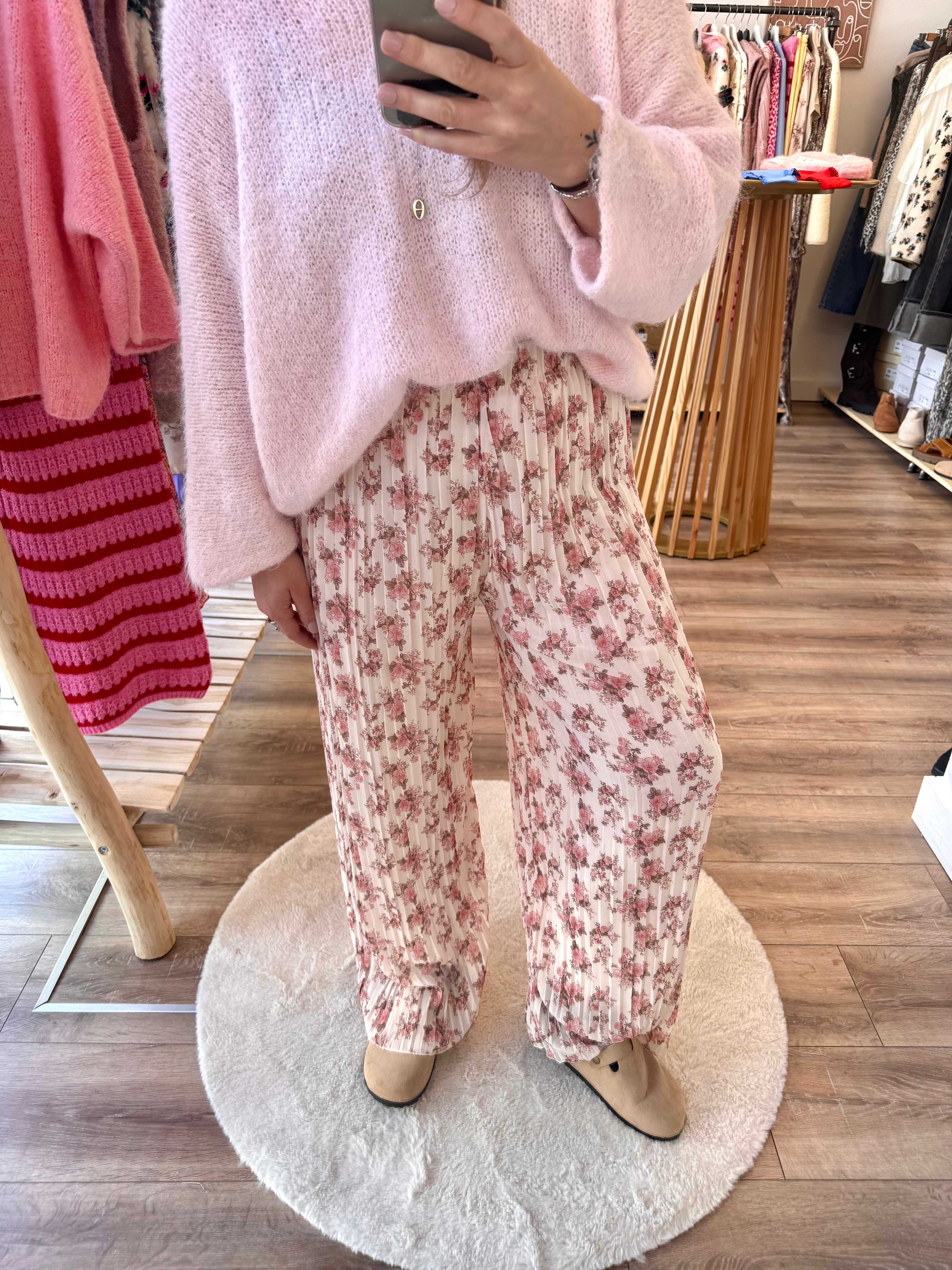 PANTALON LOLA FLEURIE ROSE CLAIR