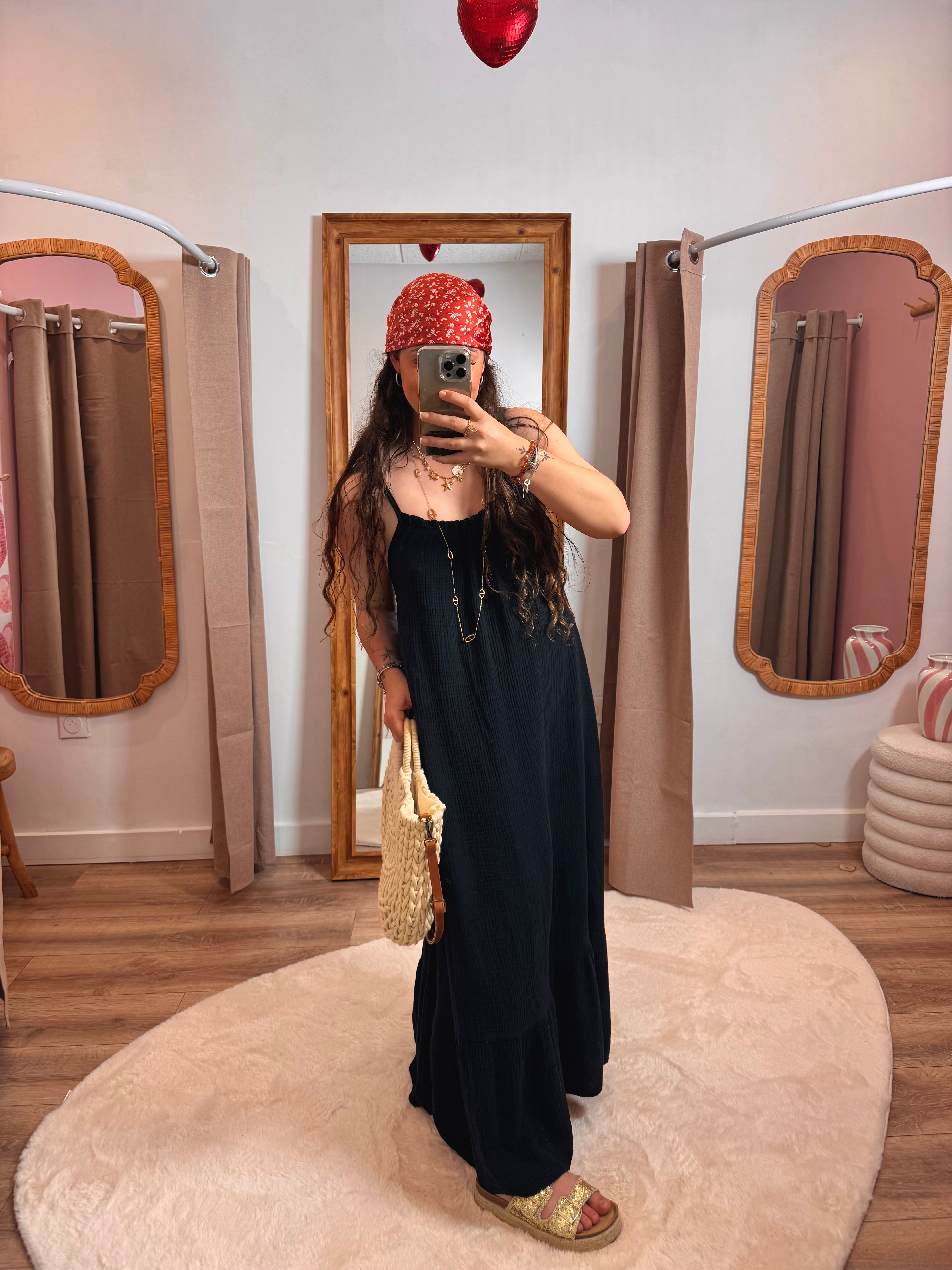 ROBE NOIR LONGUE GAZE DE COTON