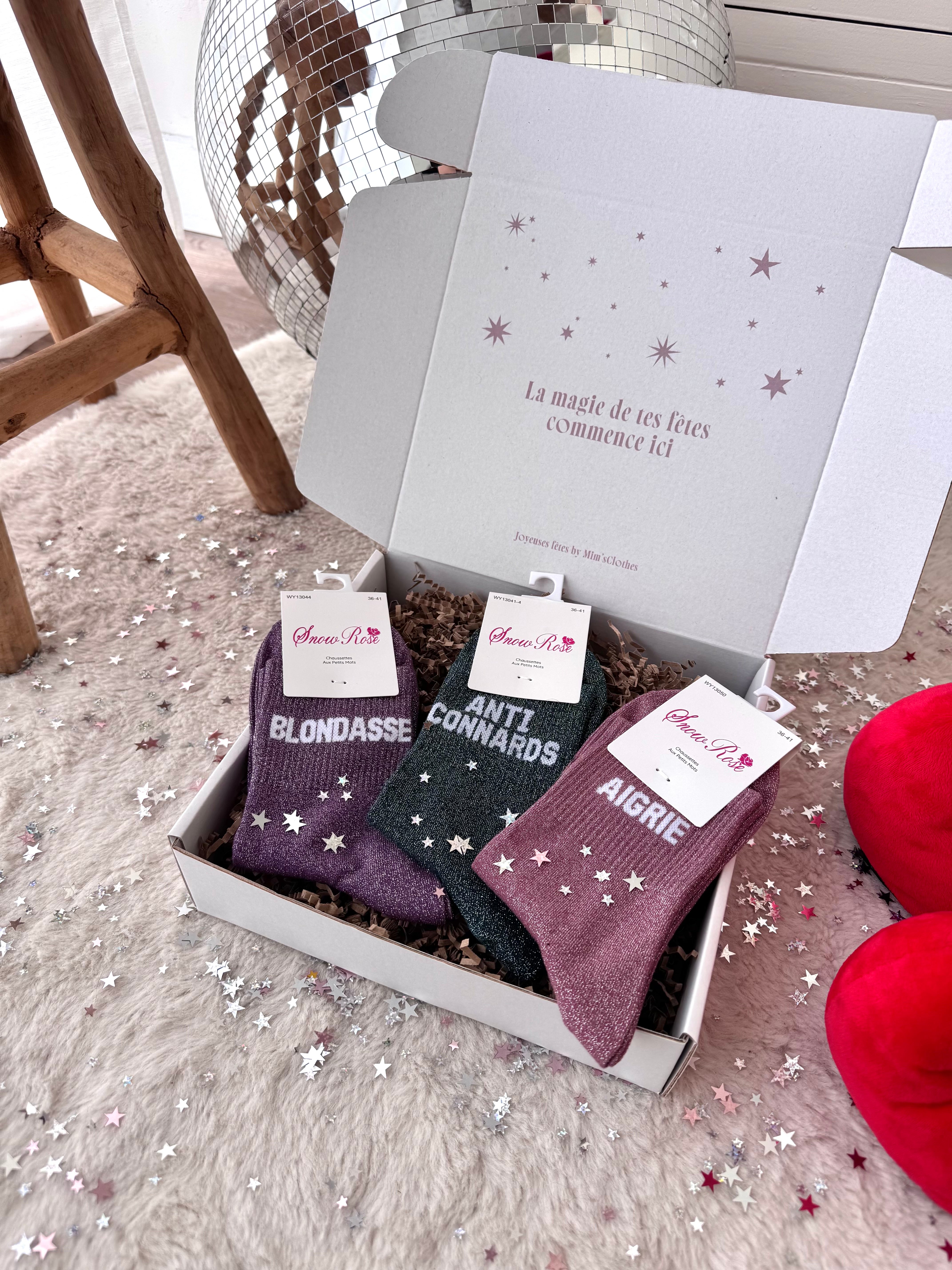COFFRET CHAUSSETTES PAILLETTES BLONDASSE/ANTI CONNARD/AIGRIE