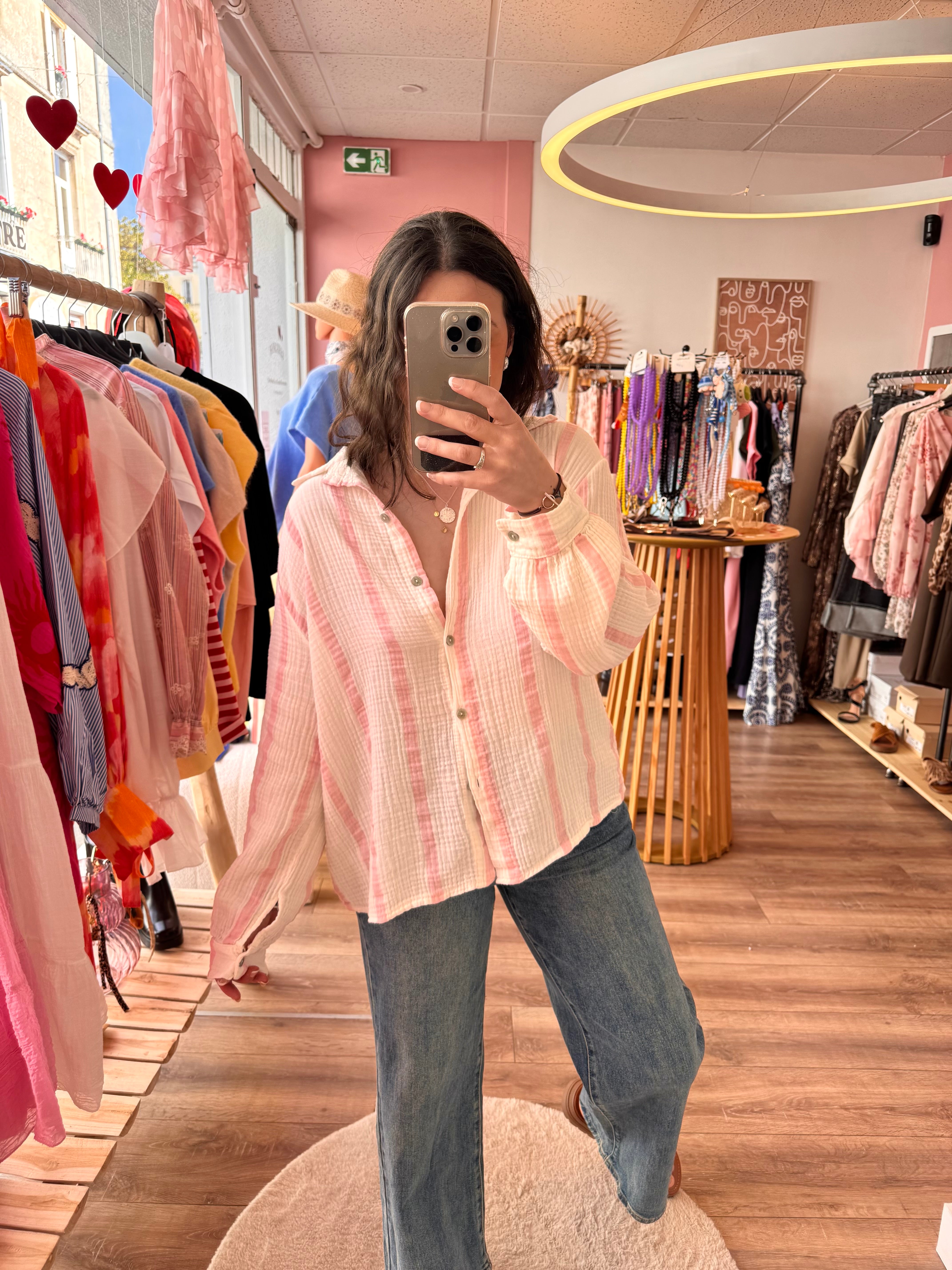 BLOUSE EN GAZE DE COTON ROSE