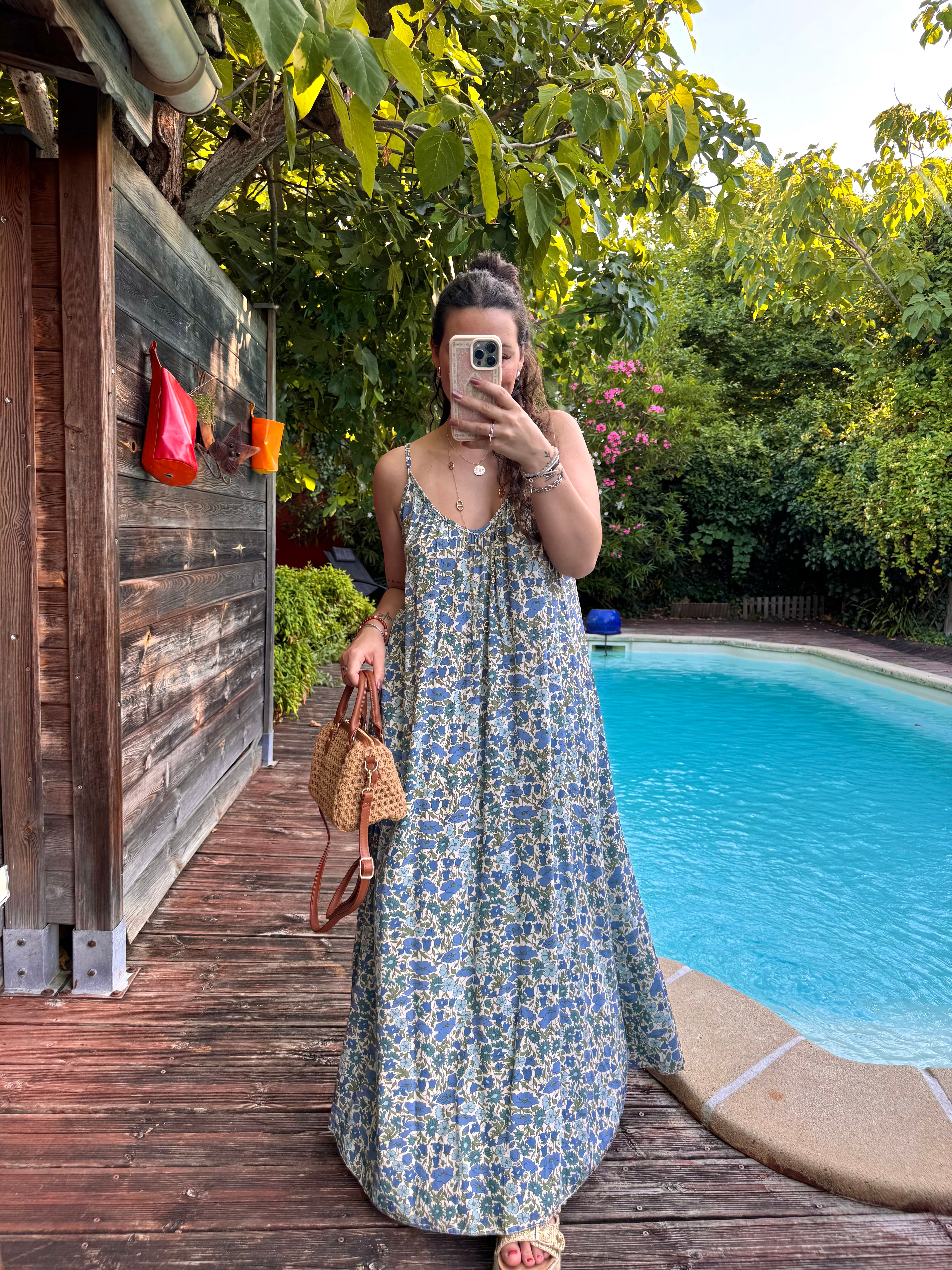ROBE FLUIDE BLEU FLEURIE