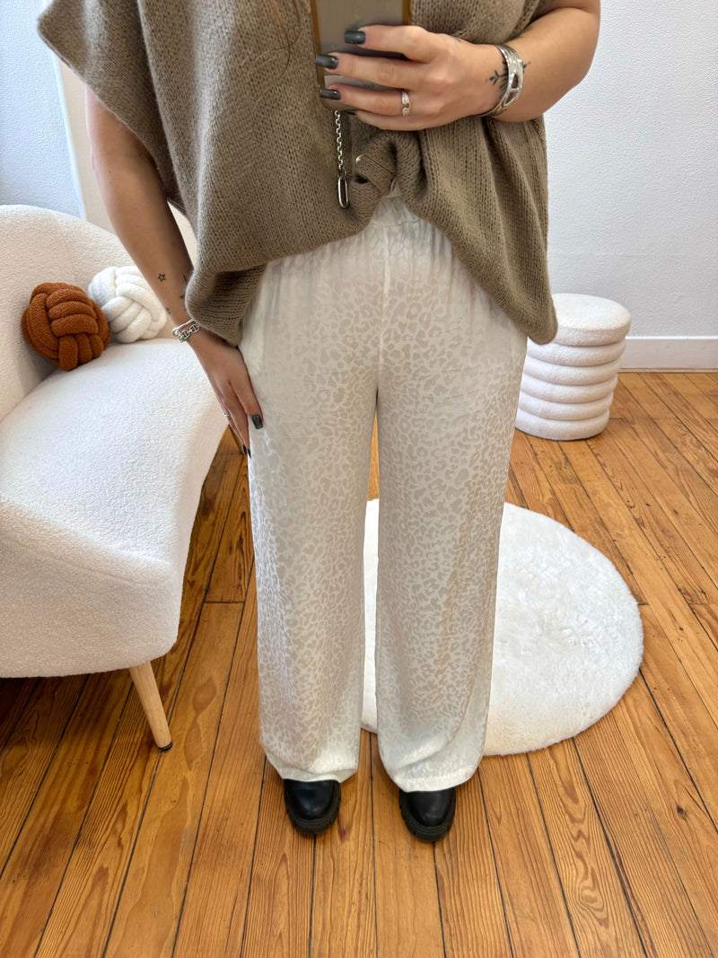 PANTALON FLUIDE LÉOPARD BLANC