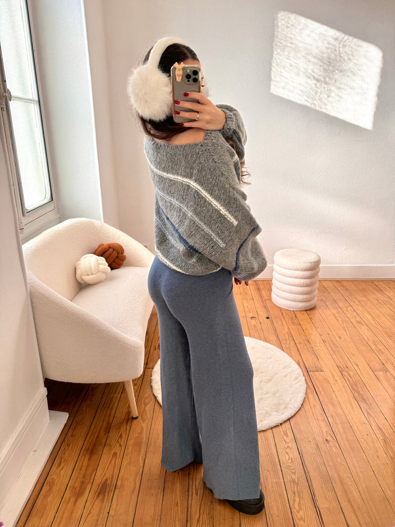 PANTALON EN MAILLE BLEU