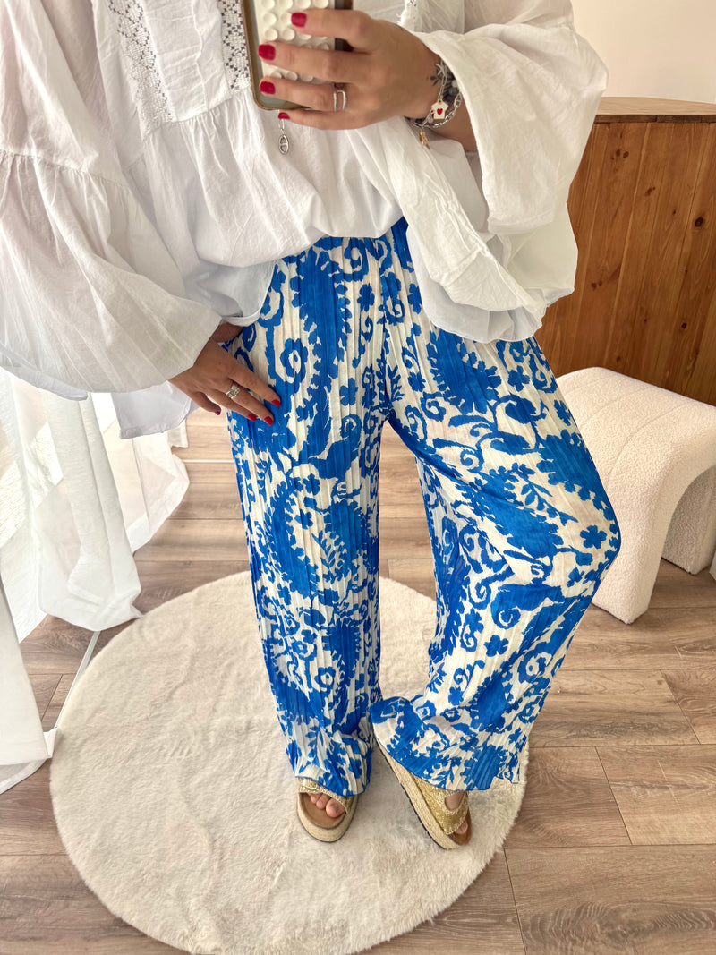 PANTALON PLISSÉ BLEU