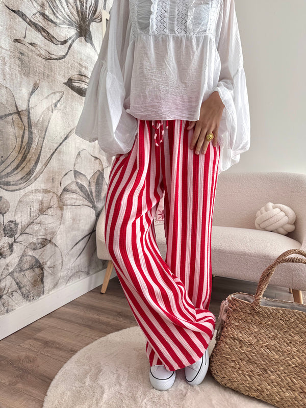 PANTALON RAYÉ GAZE DE COTON