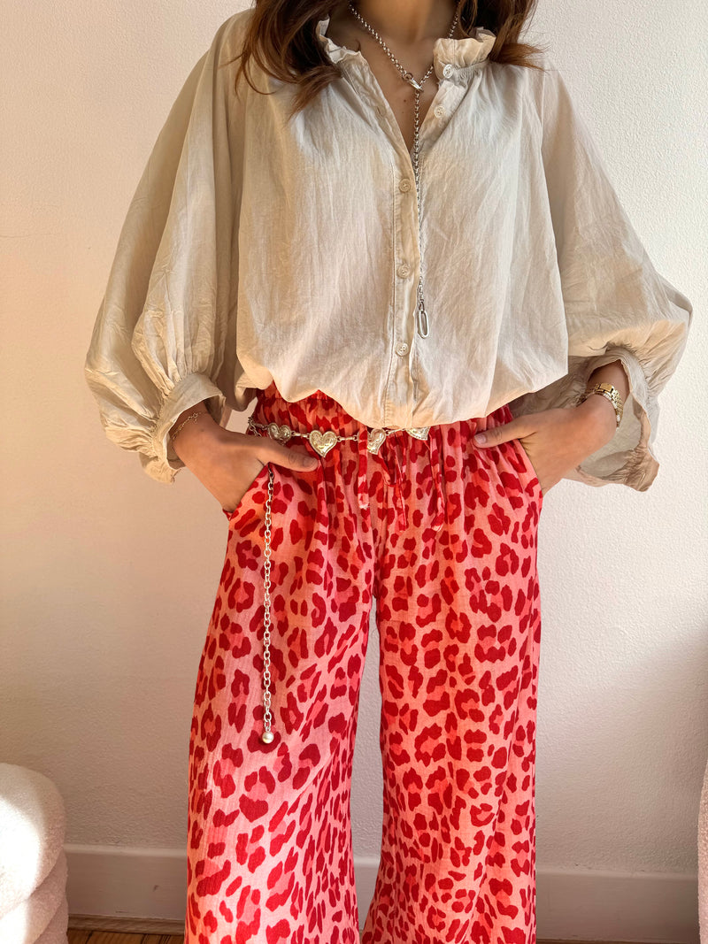 PANTALON GAZE DE COTON LÉOPARD
