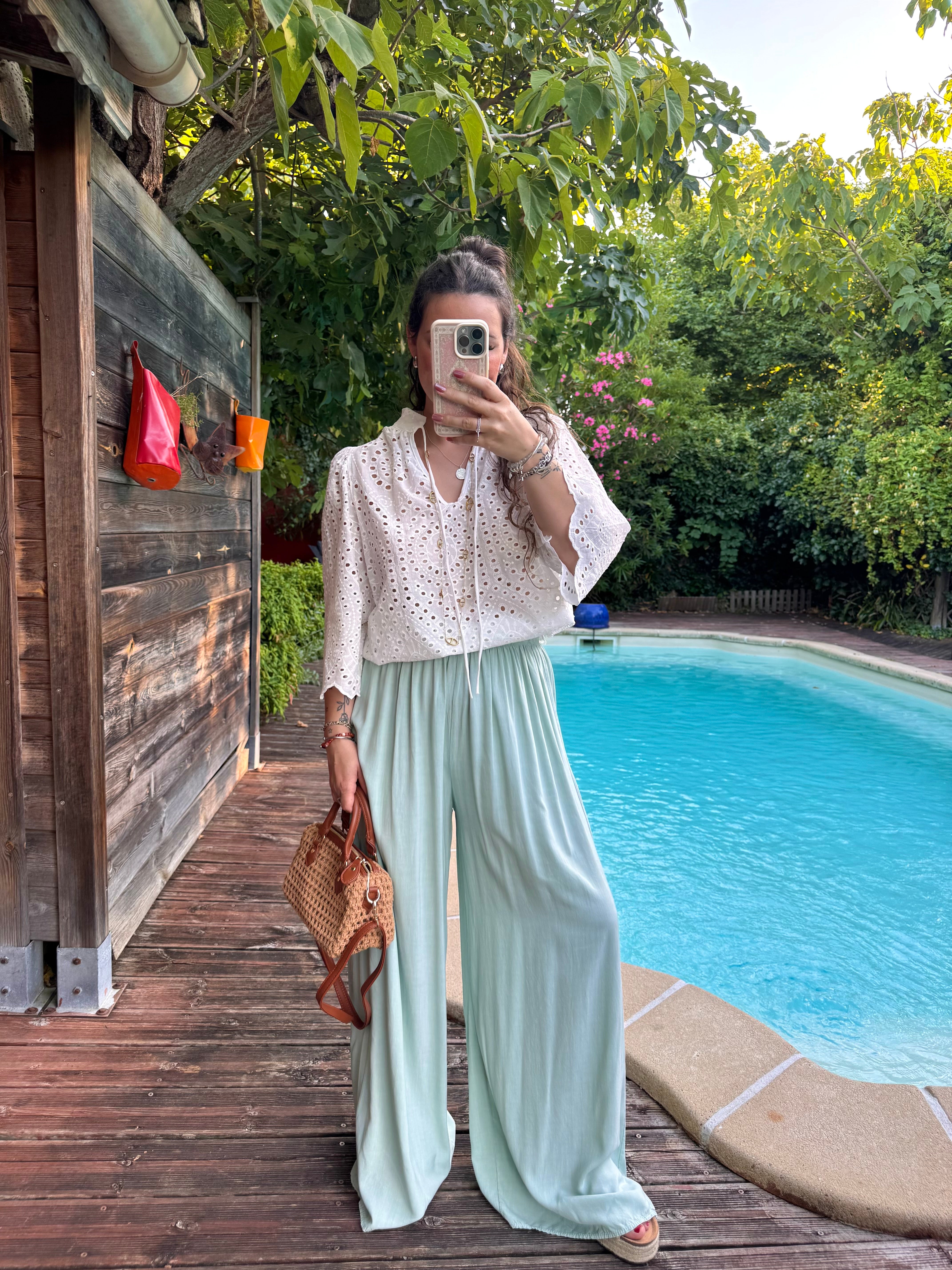 PANTALON FLUIDE VERT D’EAU