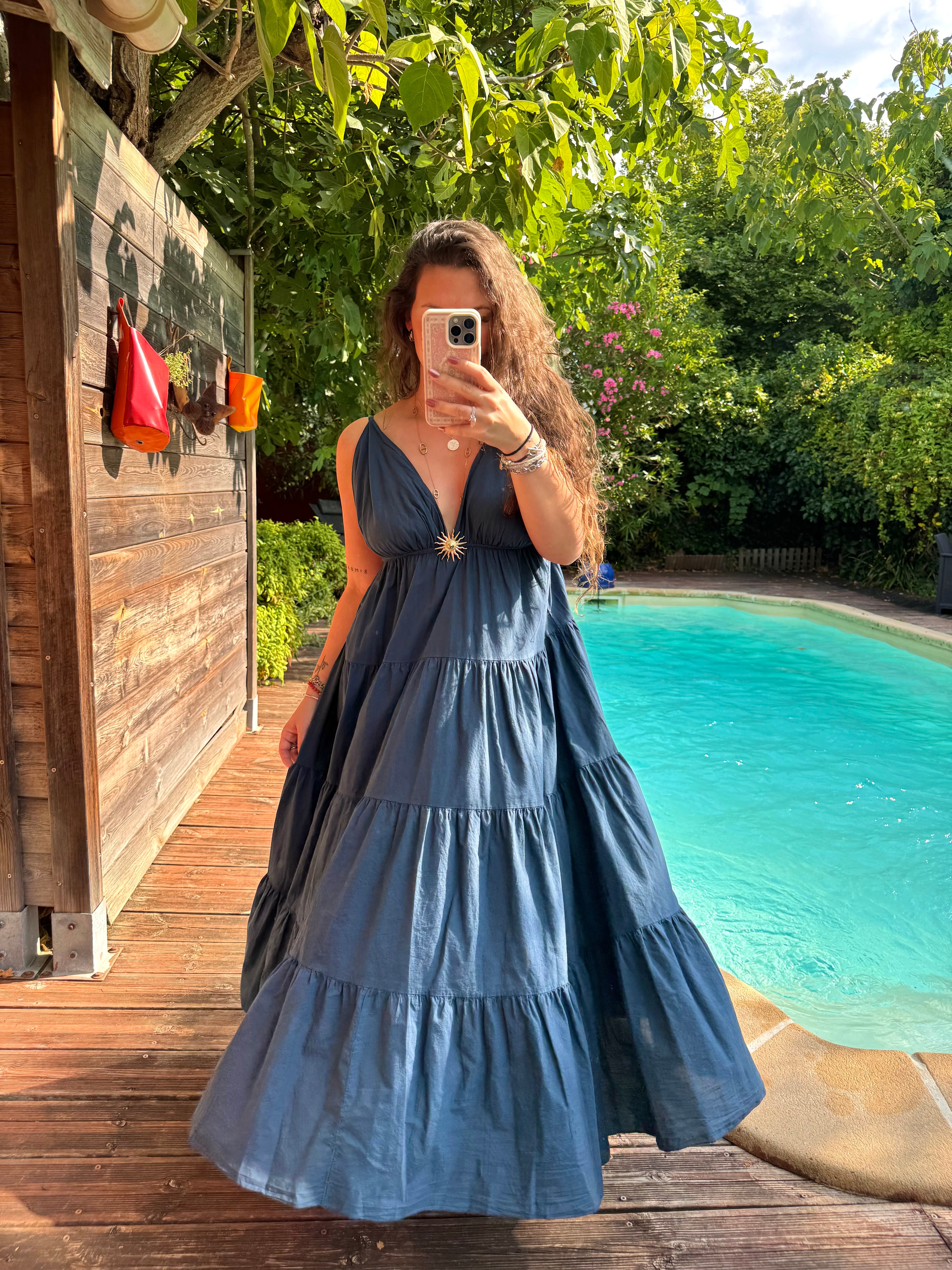 ROBE SOLEIL LONGUE BLEU MARINE