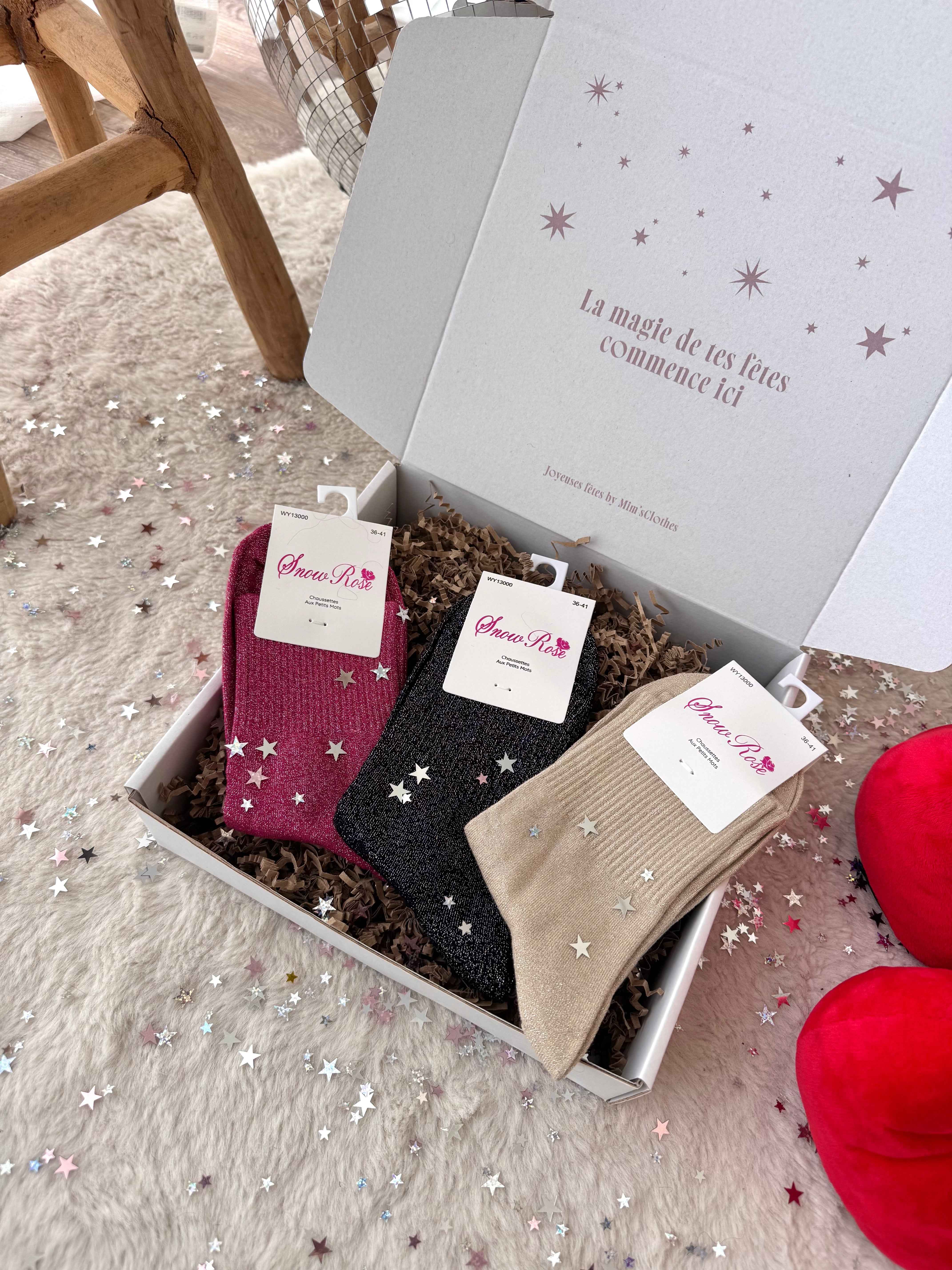 COFFRET CHAUSSETTES À PAILLETTES UNI