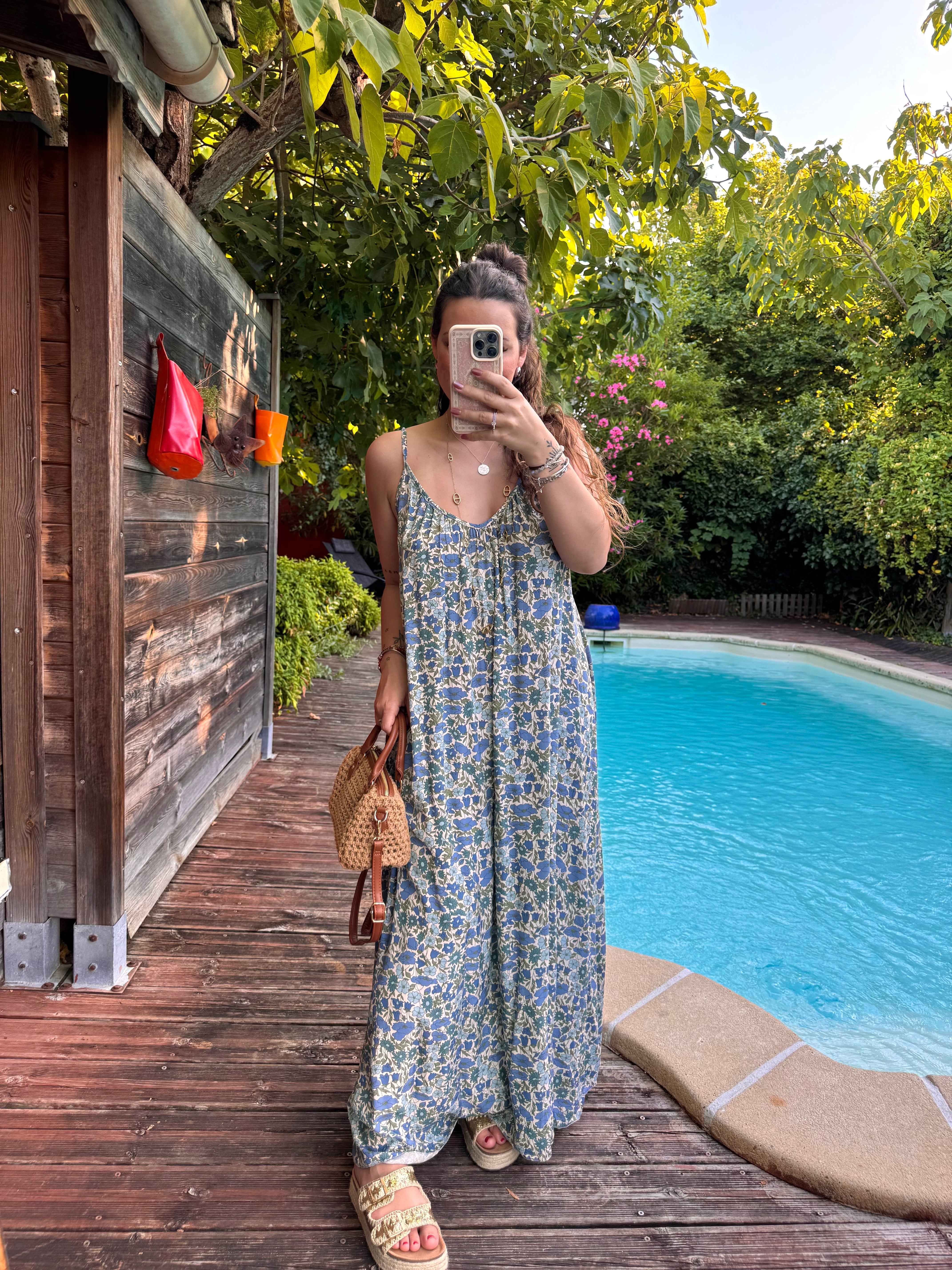 ROBE FLUIDE BLEU FLEURIE