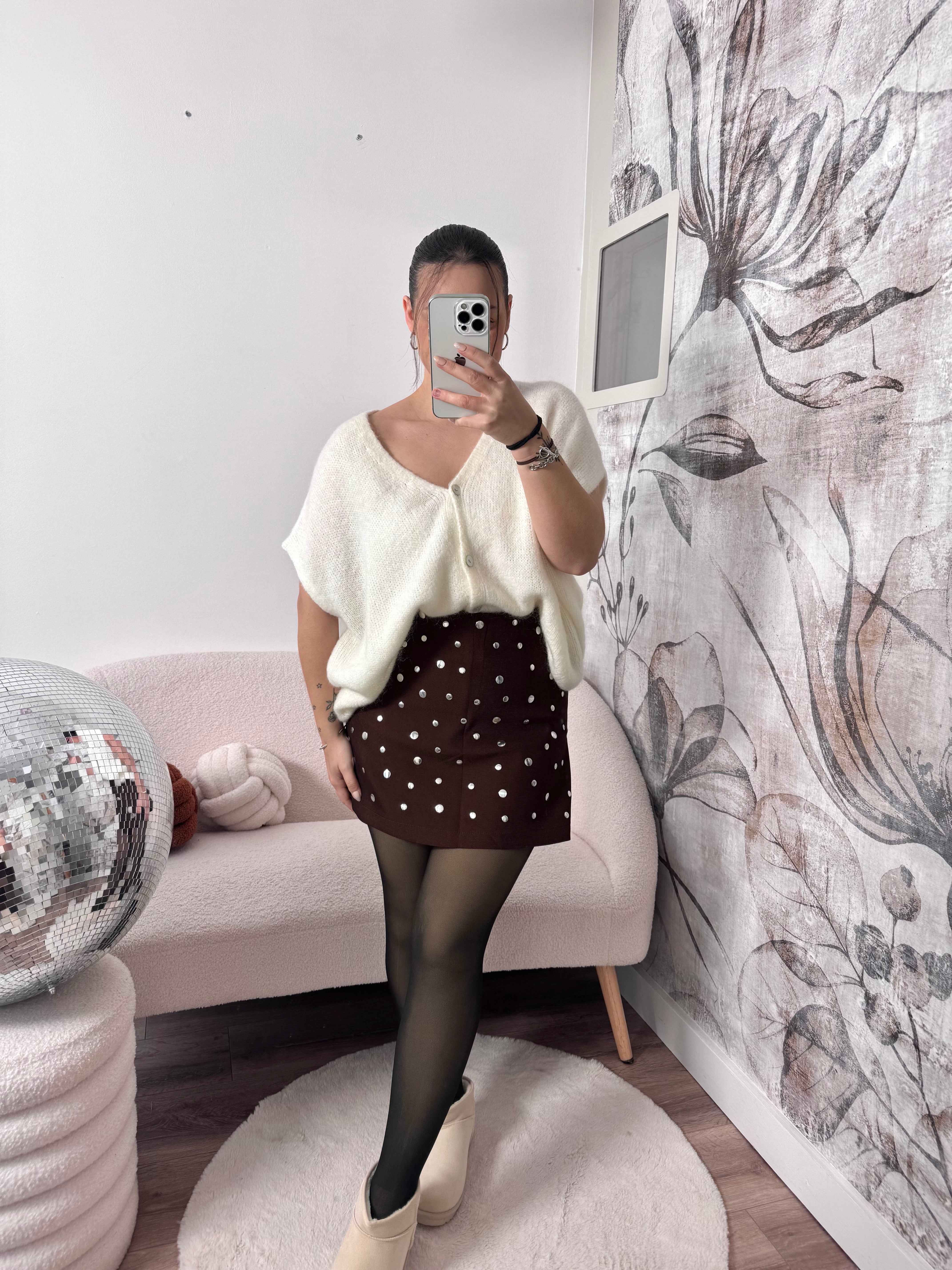 JUPE/SHORT MARRON POIS ARGENTÉ