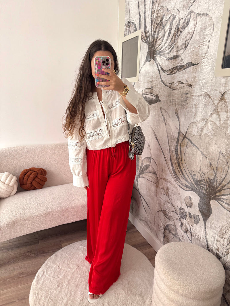 PANTALON EN SOIE ROUGE