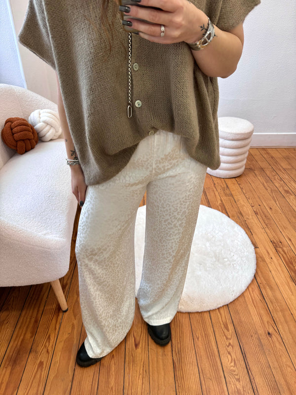 PANTALON FLUIDE LÉOPARD BLANC