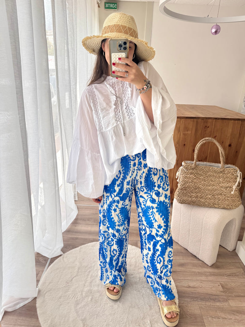 PANTALON PLISSÉ BLEU