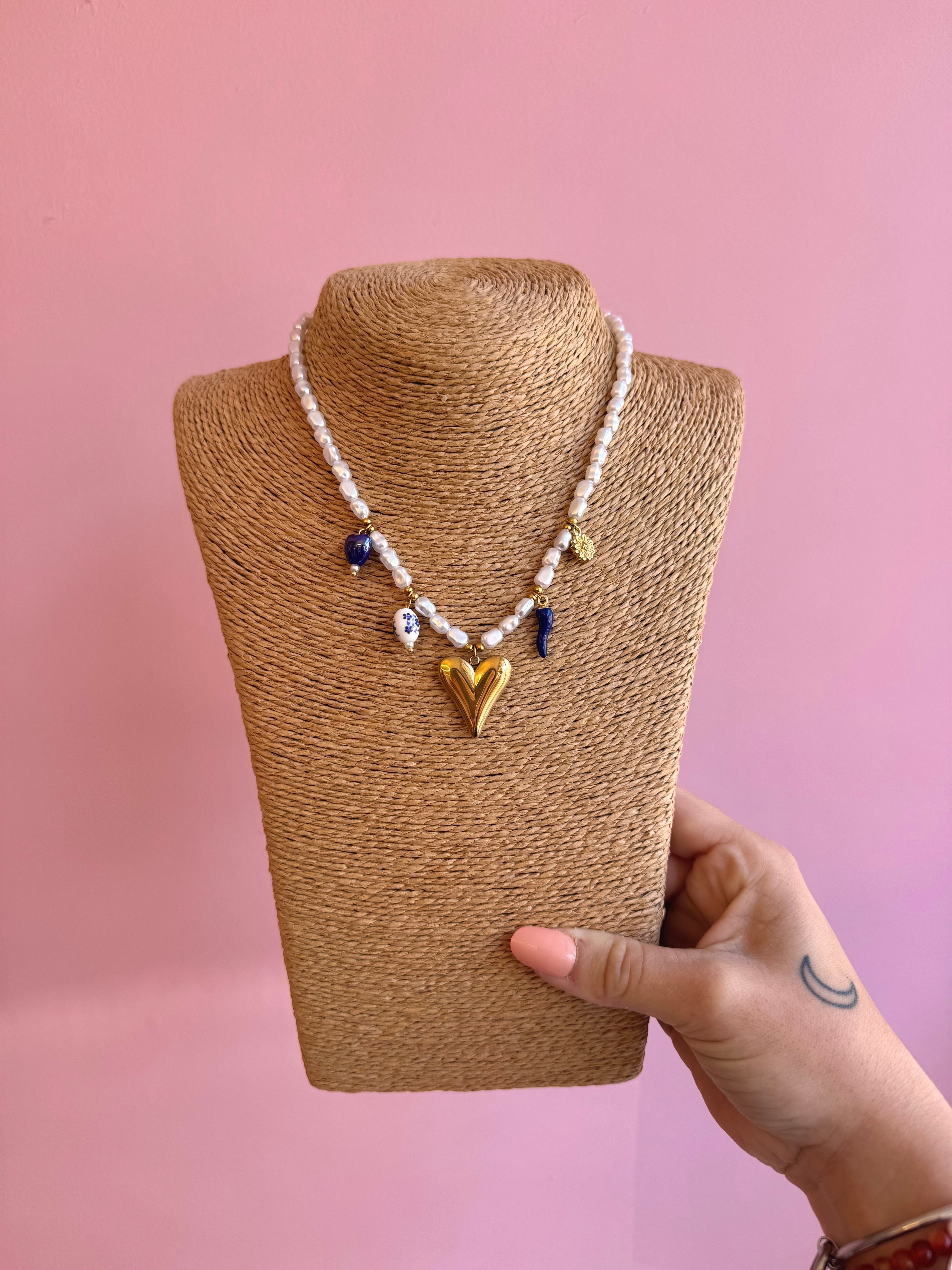 COLLIER PERLES CŒUR
