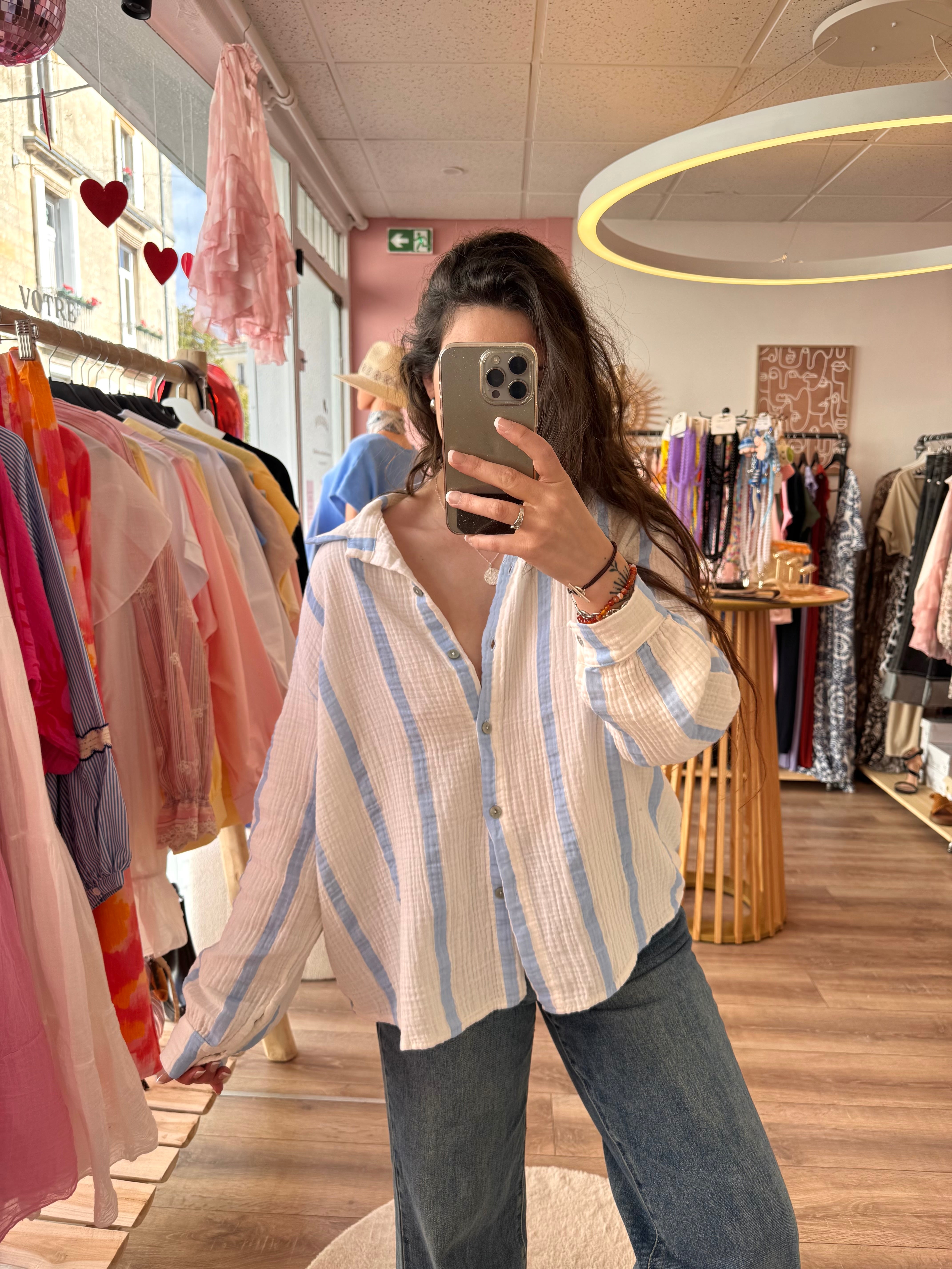 BLOUSE GAZE DE COTON BLEU