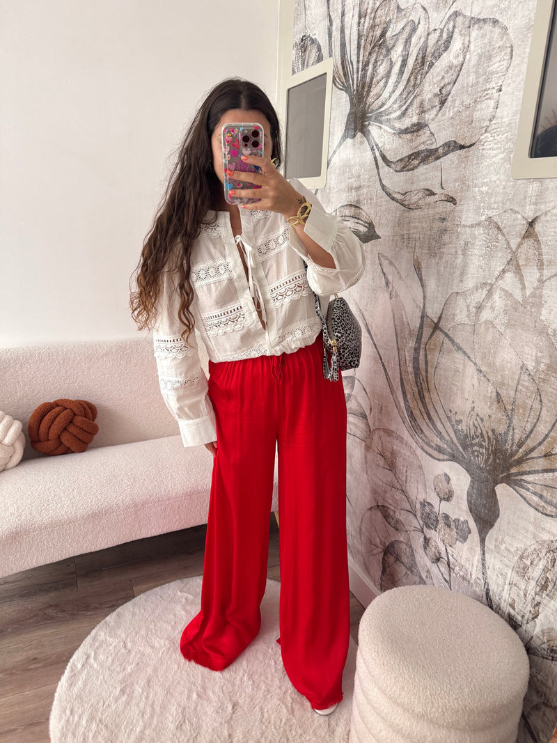 PANTALON EN SOIE ROUGE