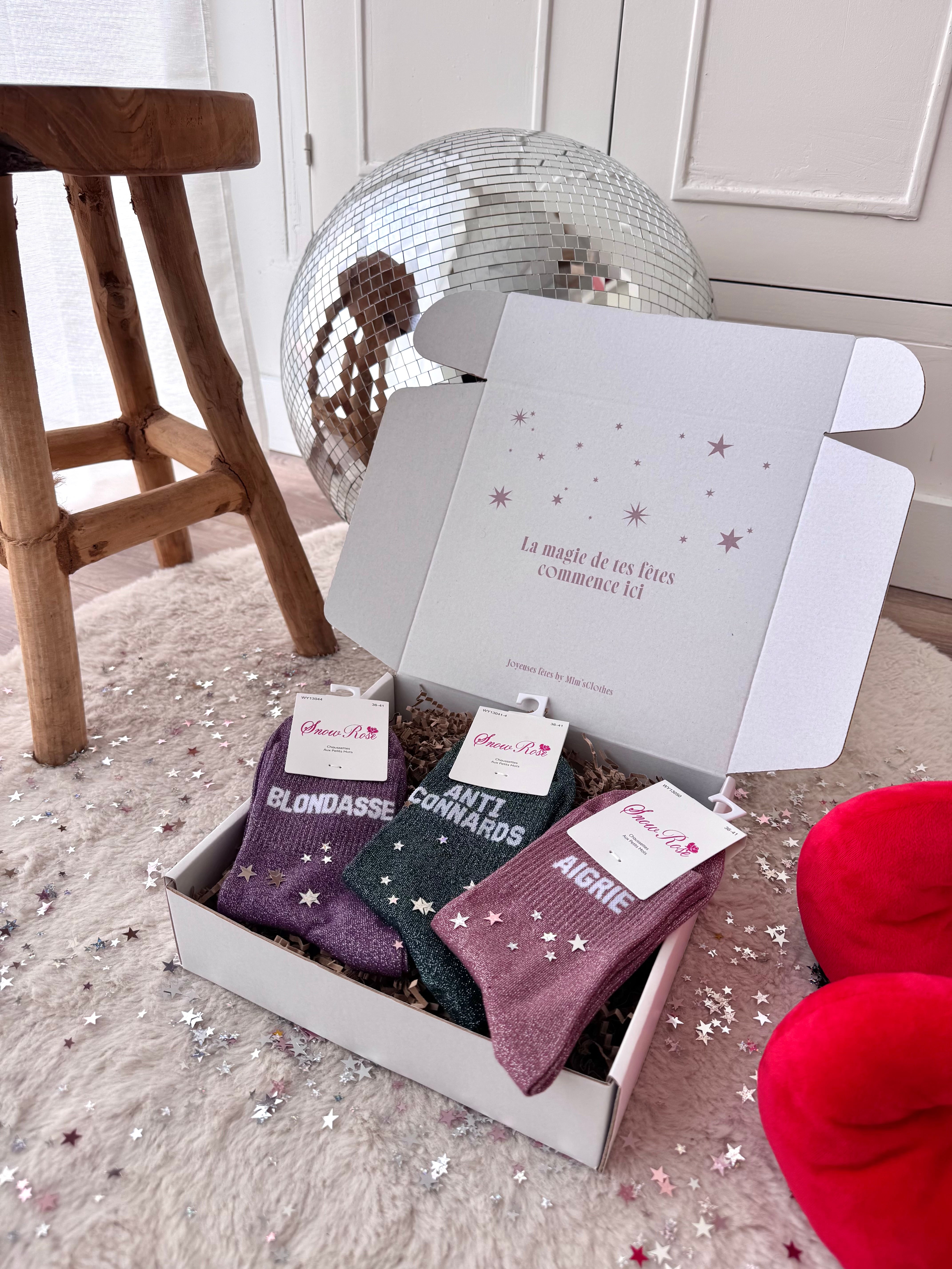 COFFRET CHAUSSETTES PAILLETTES BLONDASSE/ANTI CONNARD/AIGRIE
