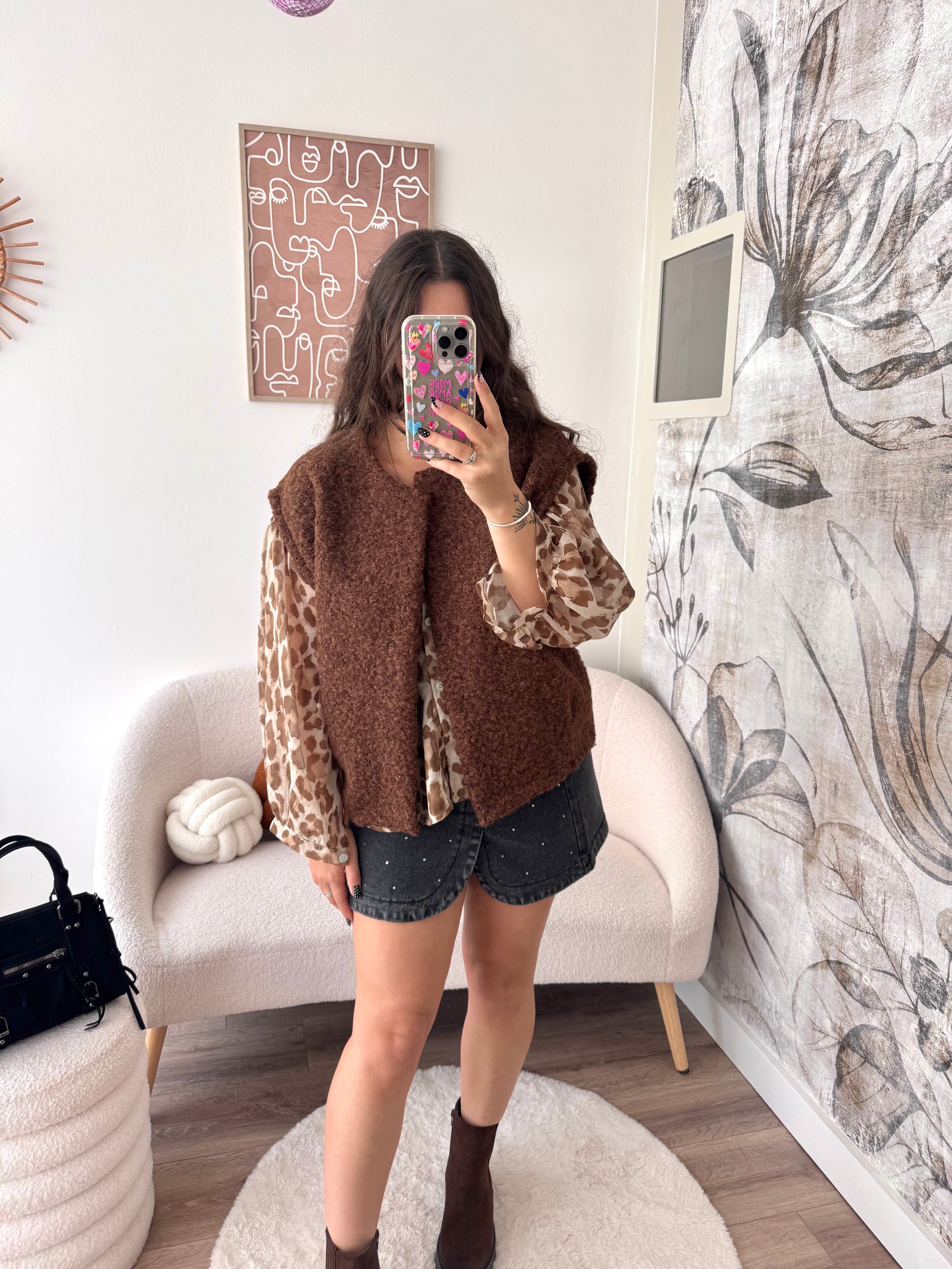 VESTE SANS MANCHE CHOCOLAT