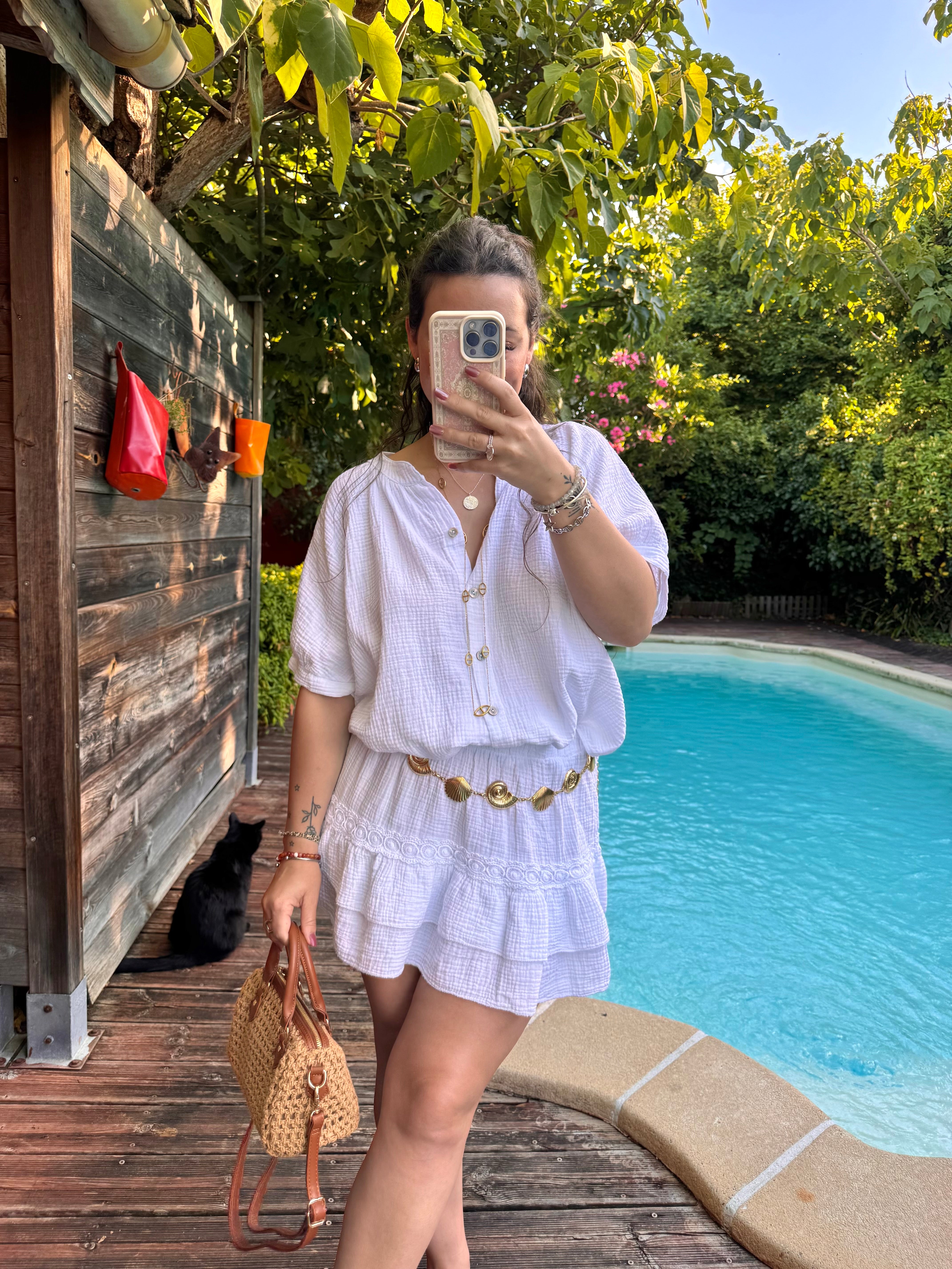 ENSEMBLE JUPE/BLOUSE BLANC
