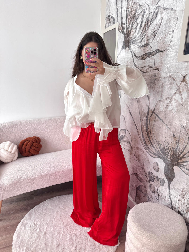 PANTALON EN SOIE ROUGE