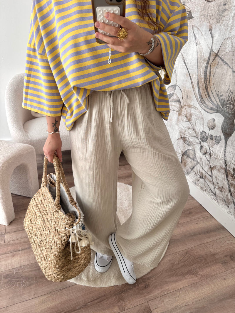 PANTALON GAZE DE COTON BEIGE