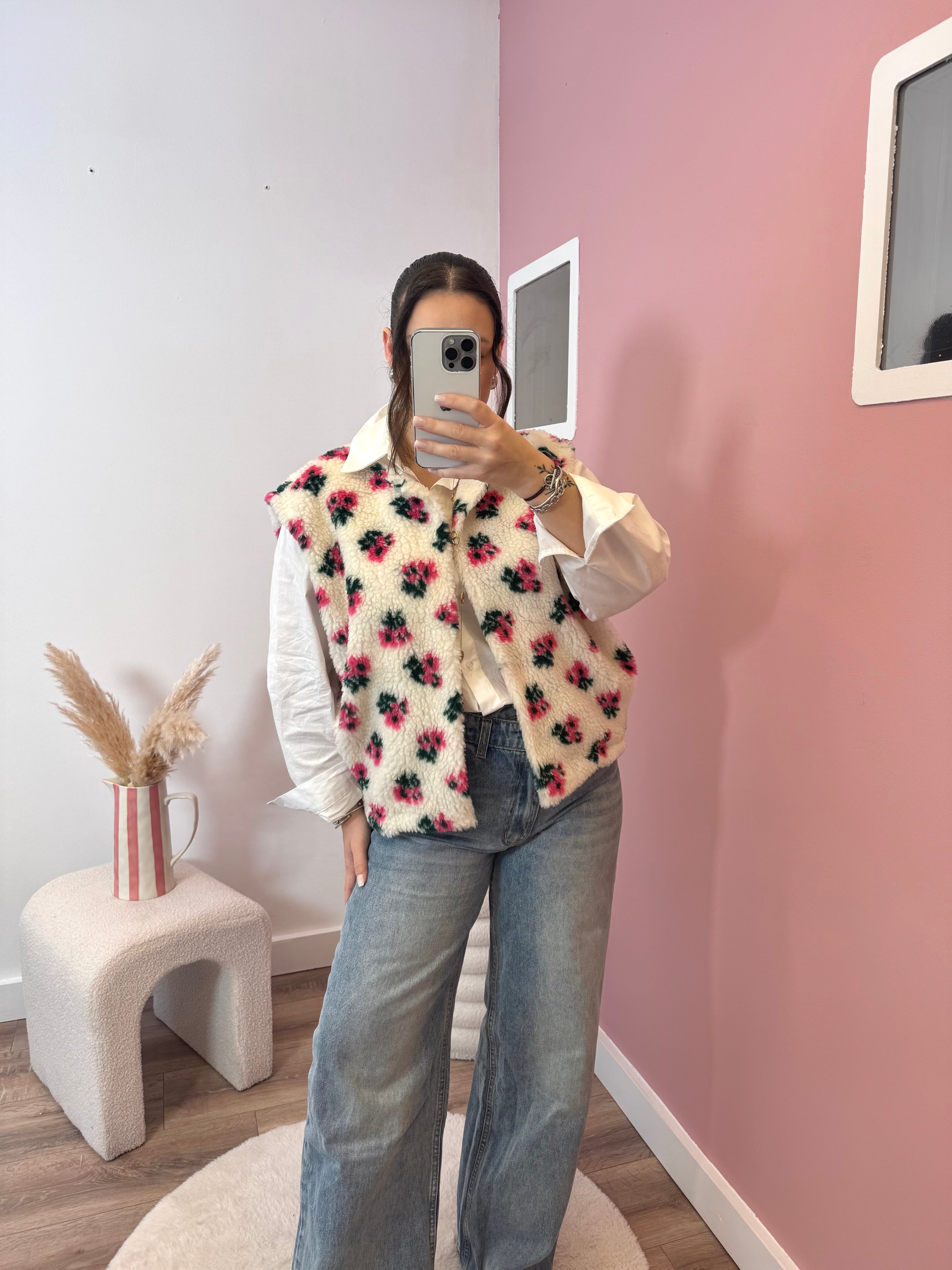 VESTE SANS MANCHE FLEURIE