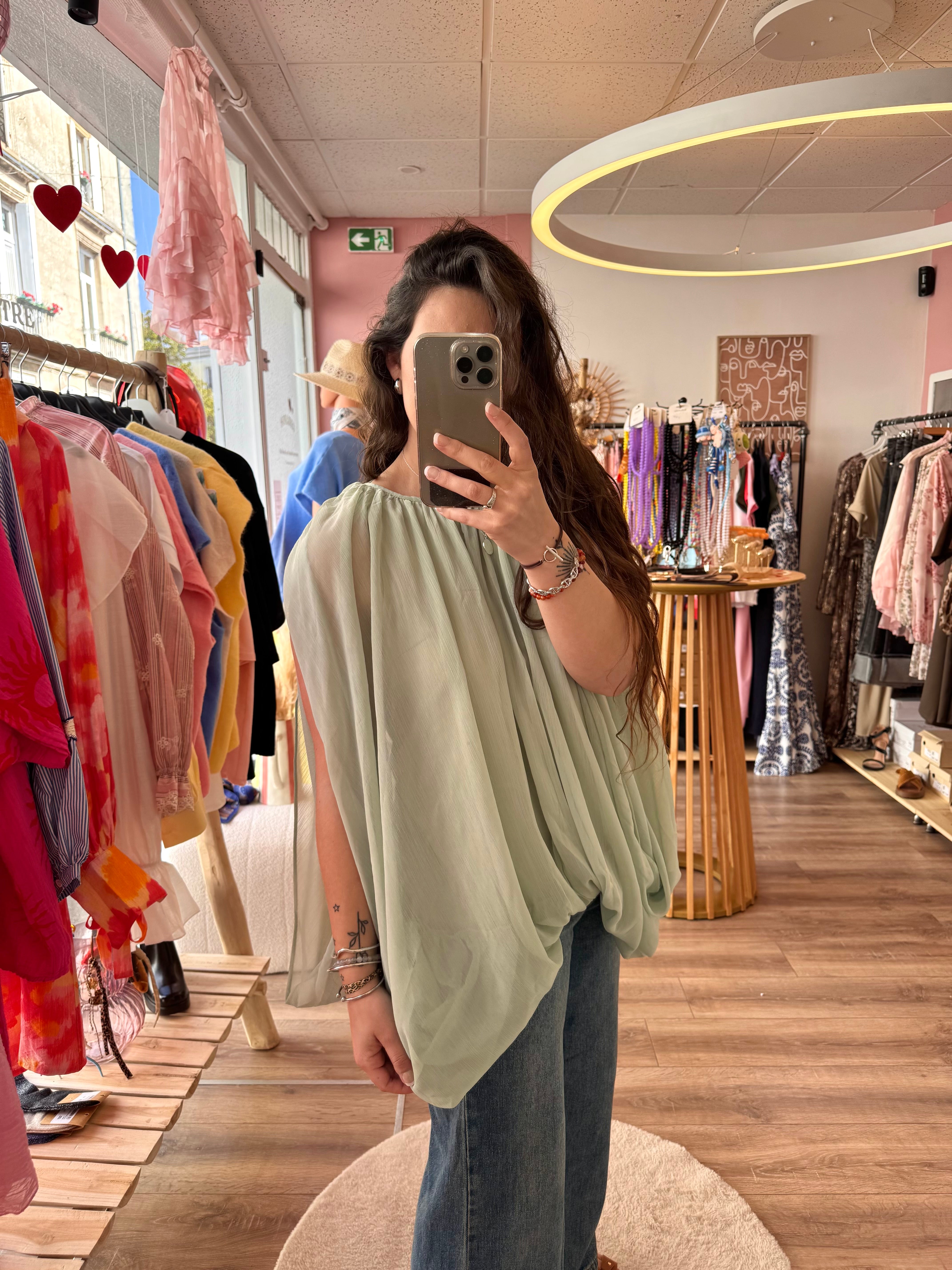 BLOUSE BOUFFANTE VERT D’EAU