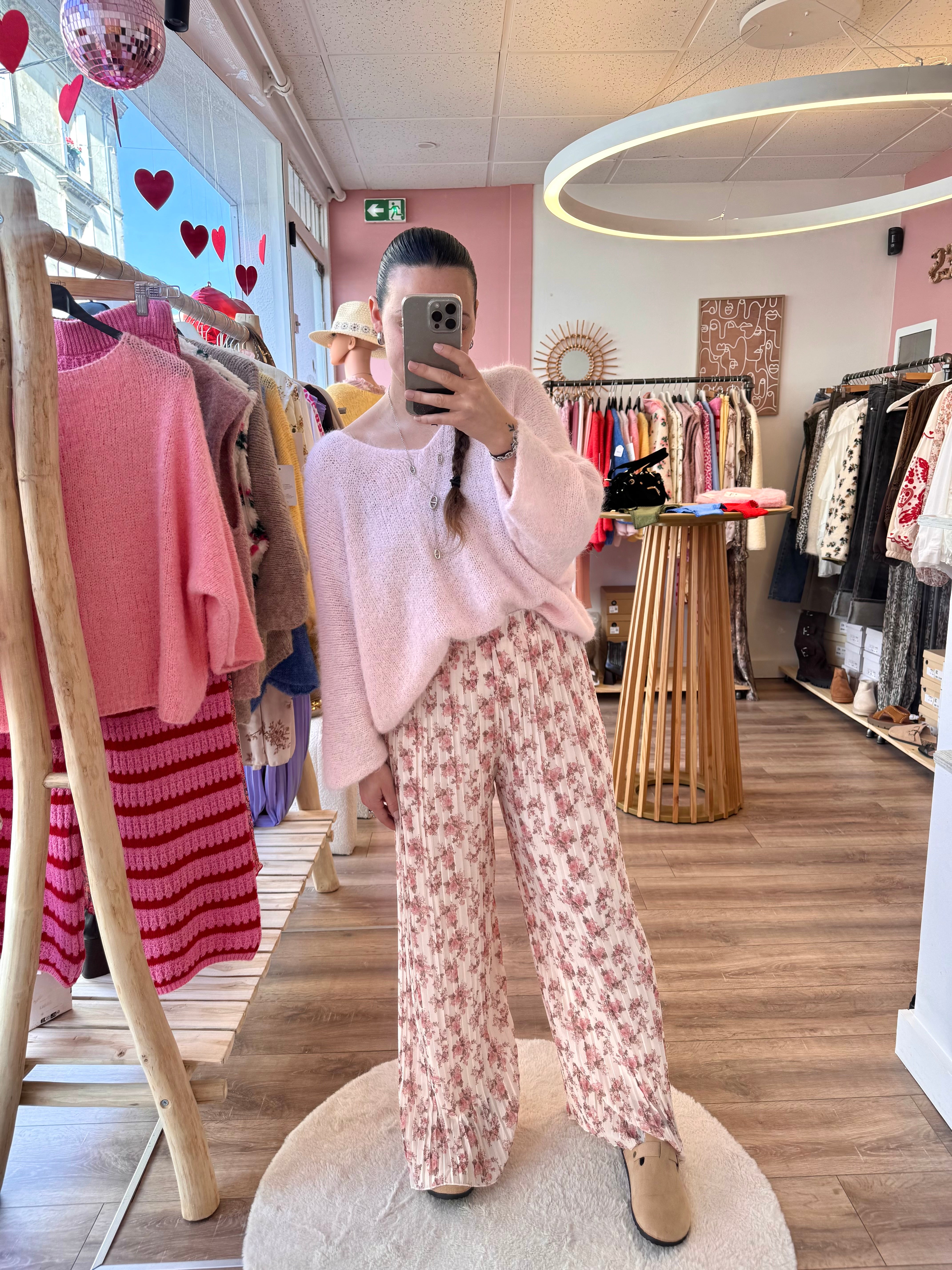 PANTALON LOLA FLEURIE ROSE CLAIR