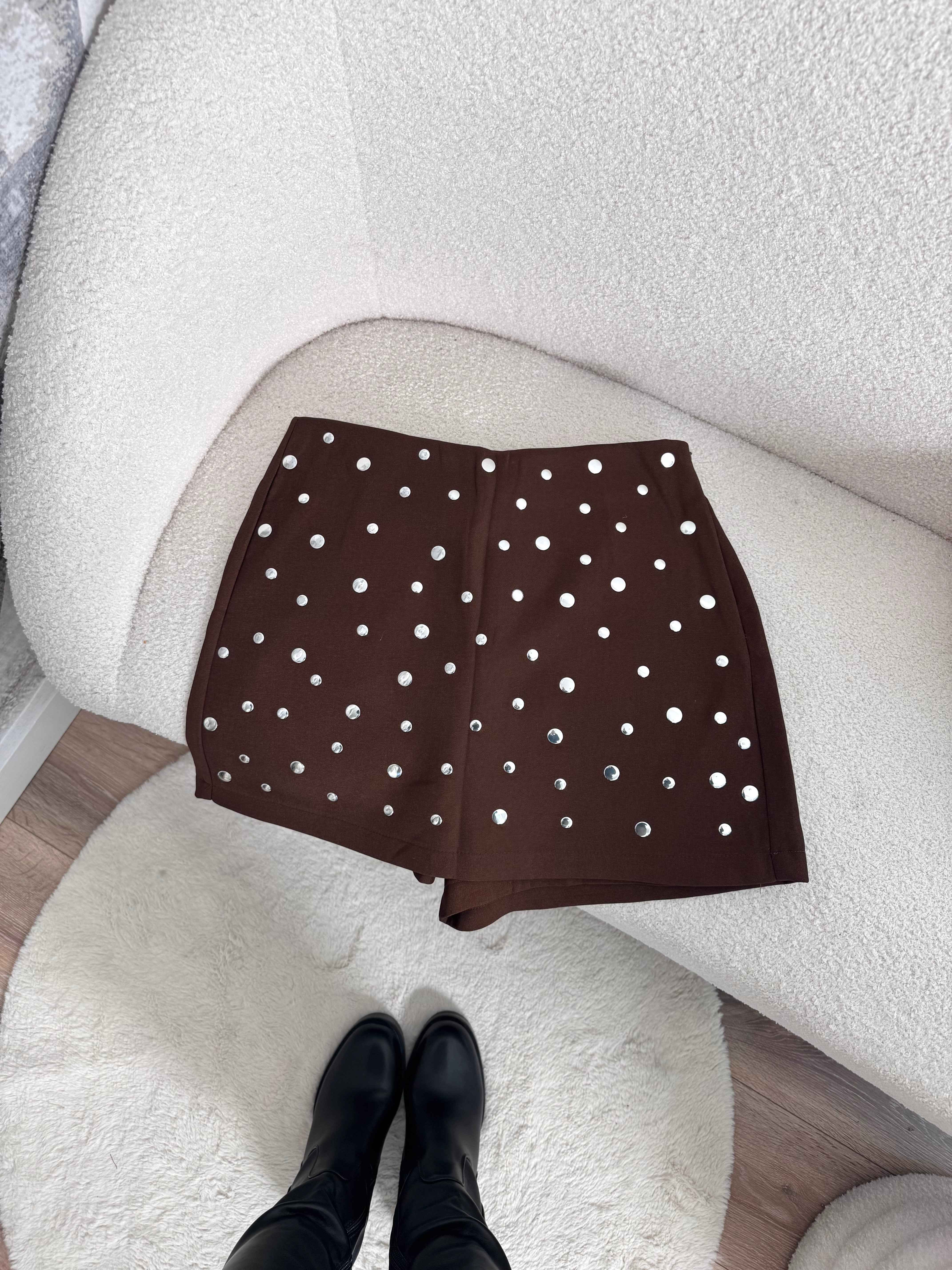 JUPE/SHORT MARRON POIS ARGENTÉ