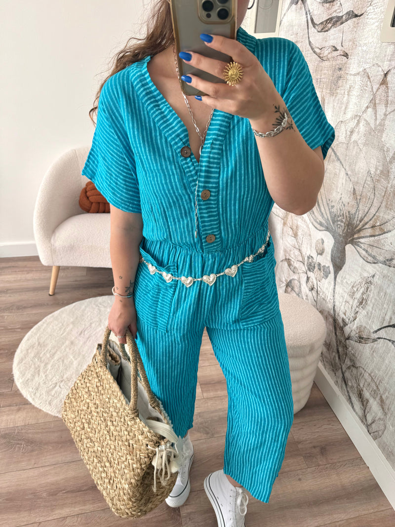 COMBINAISON COTON LÉA BLEU TURQUOISE