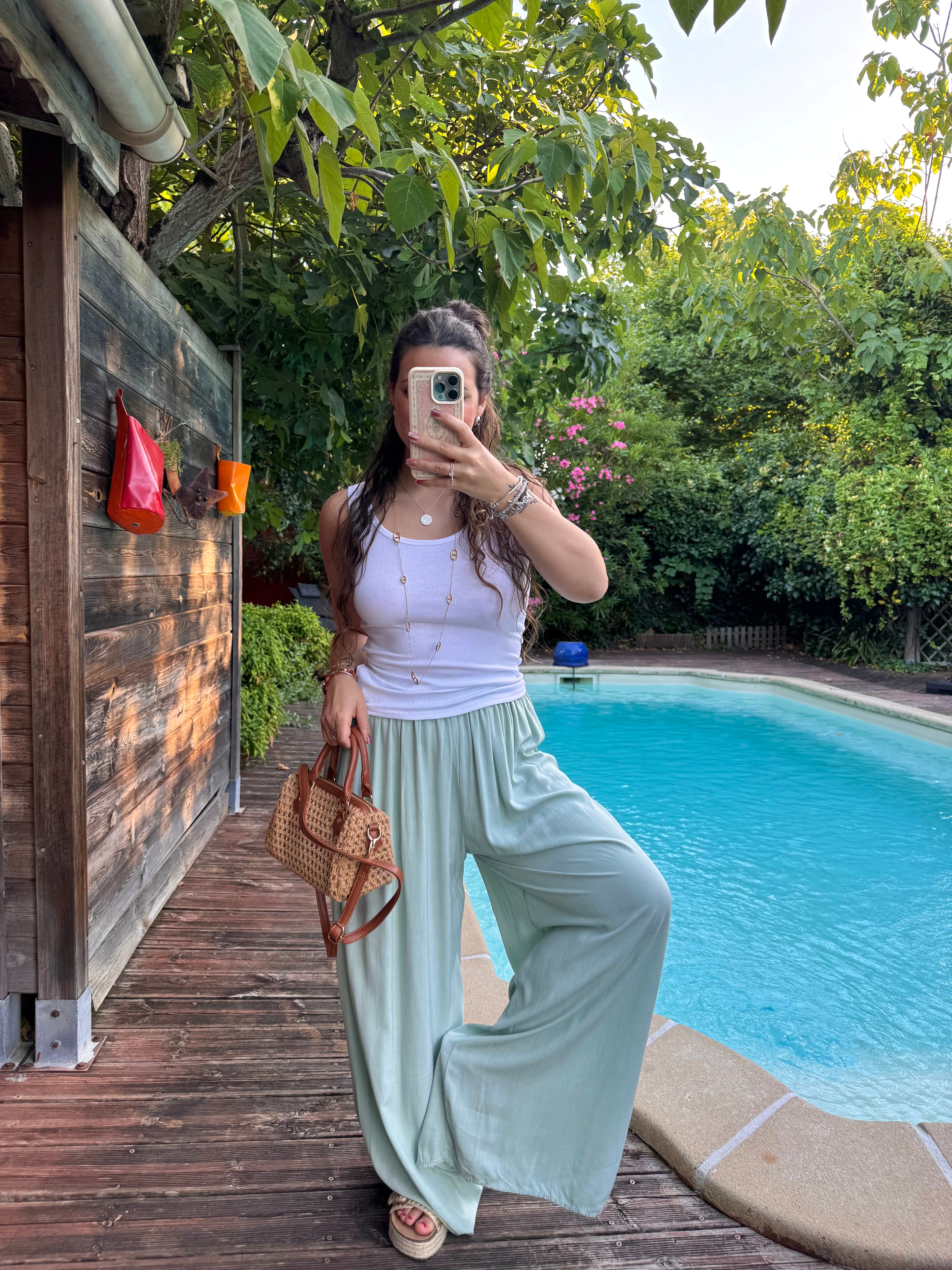 PANTALON FLUIDE VERT D’EAU