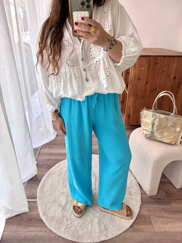 PANTALON GAZE DE COTON BLEU
