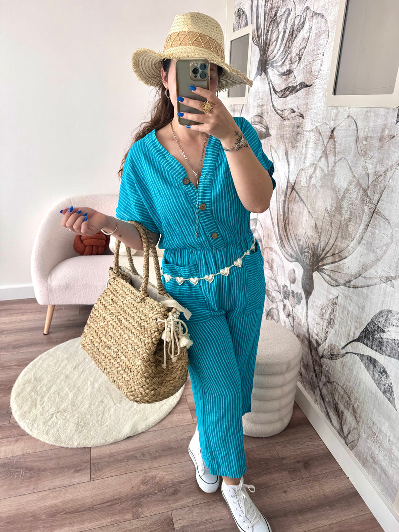 COMBINAISON COTON LÉA BLEU TURQUOISE