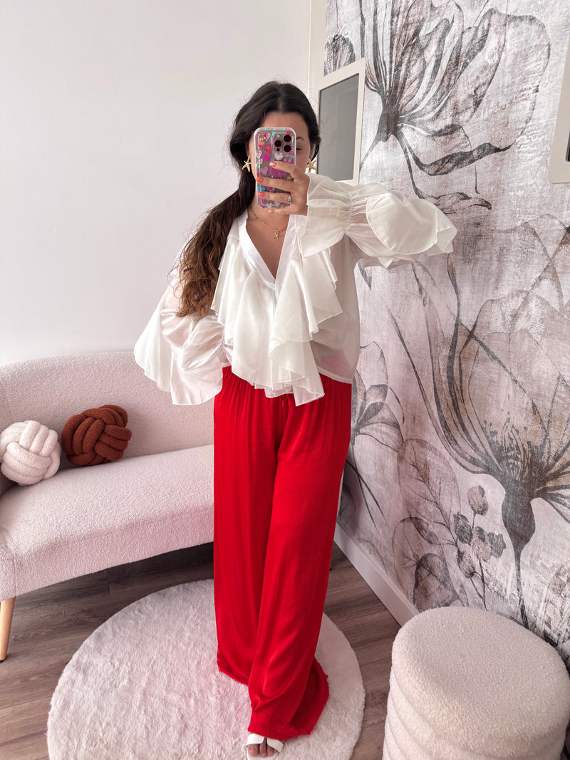 PANTALON EN SOIE ROUGE