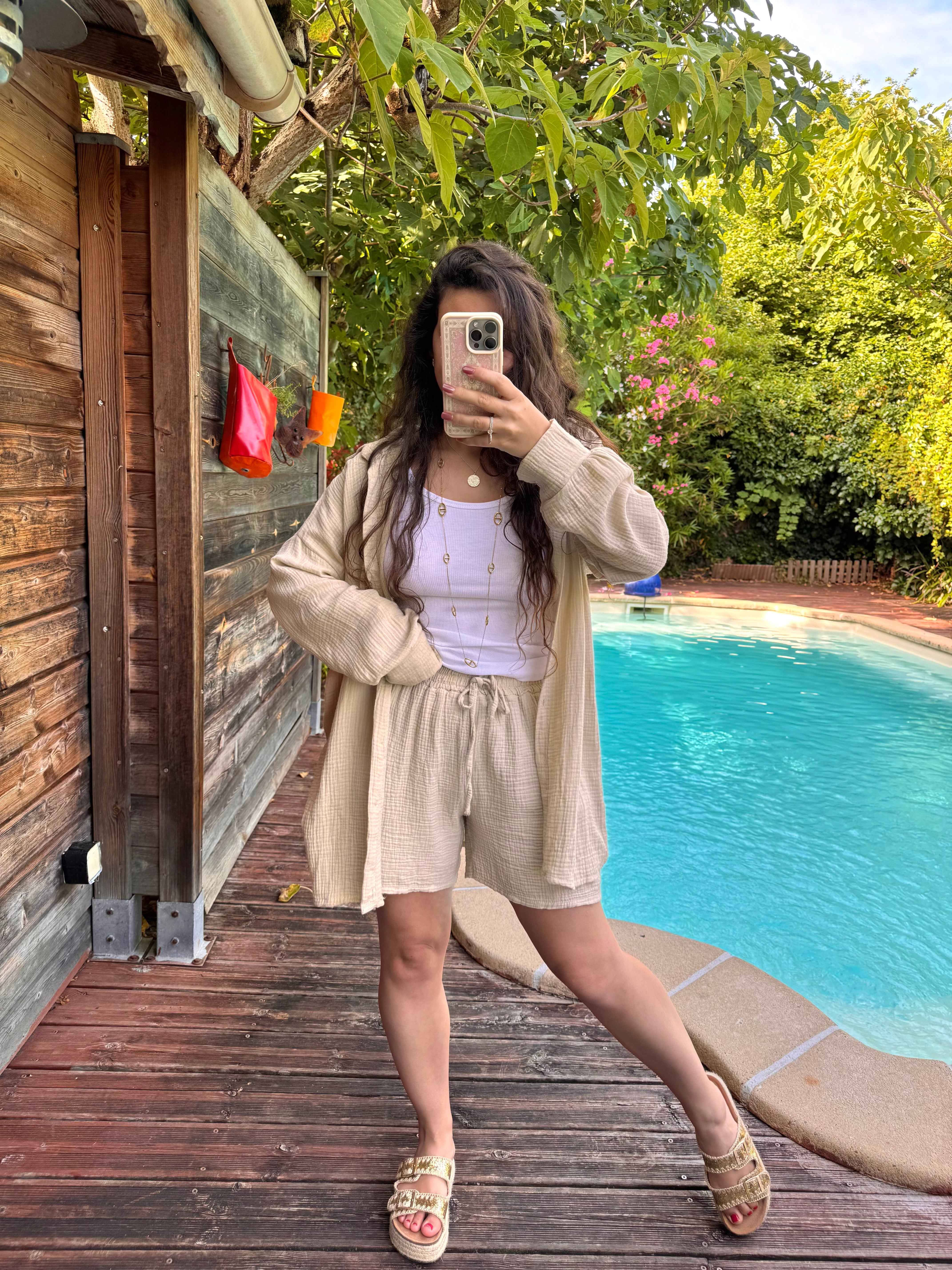 SHORT BEIGE GAZE DE COTON