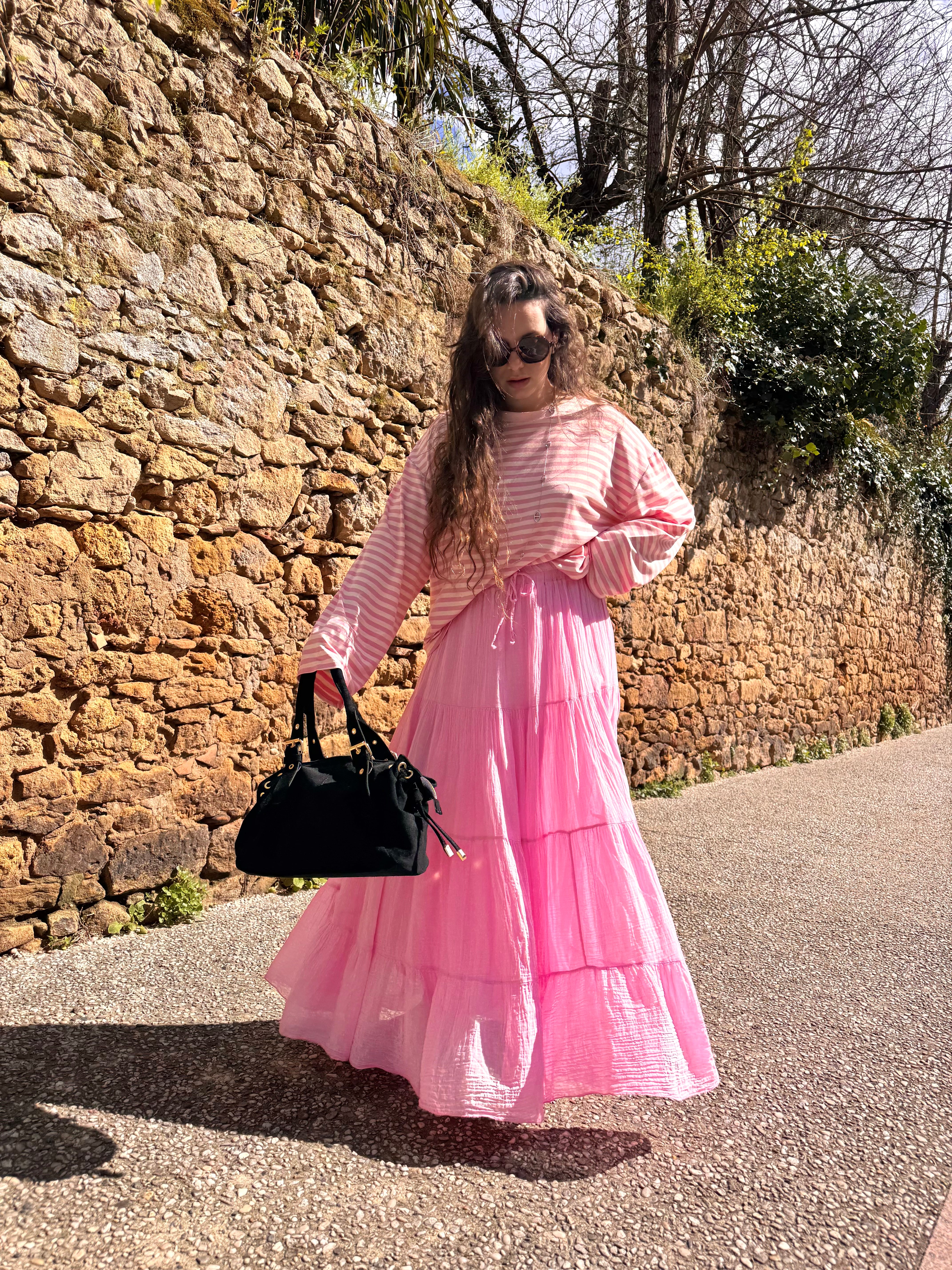 JUPE GAZE DE COTON ROSE