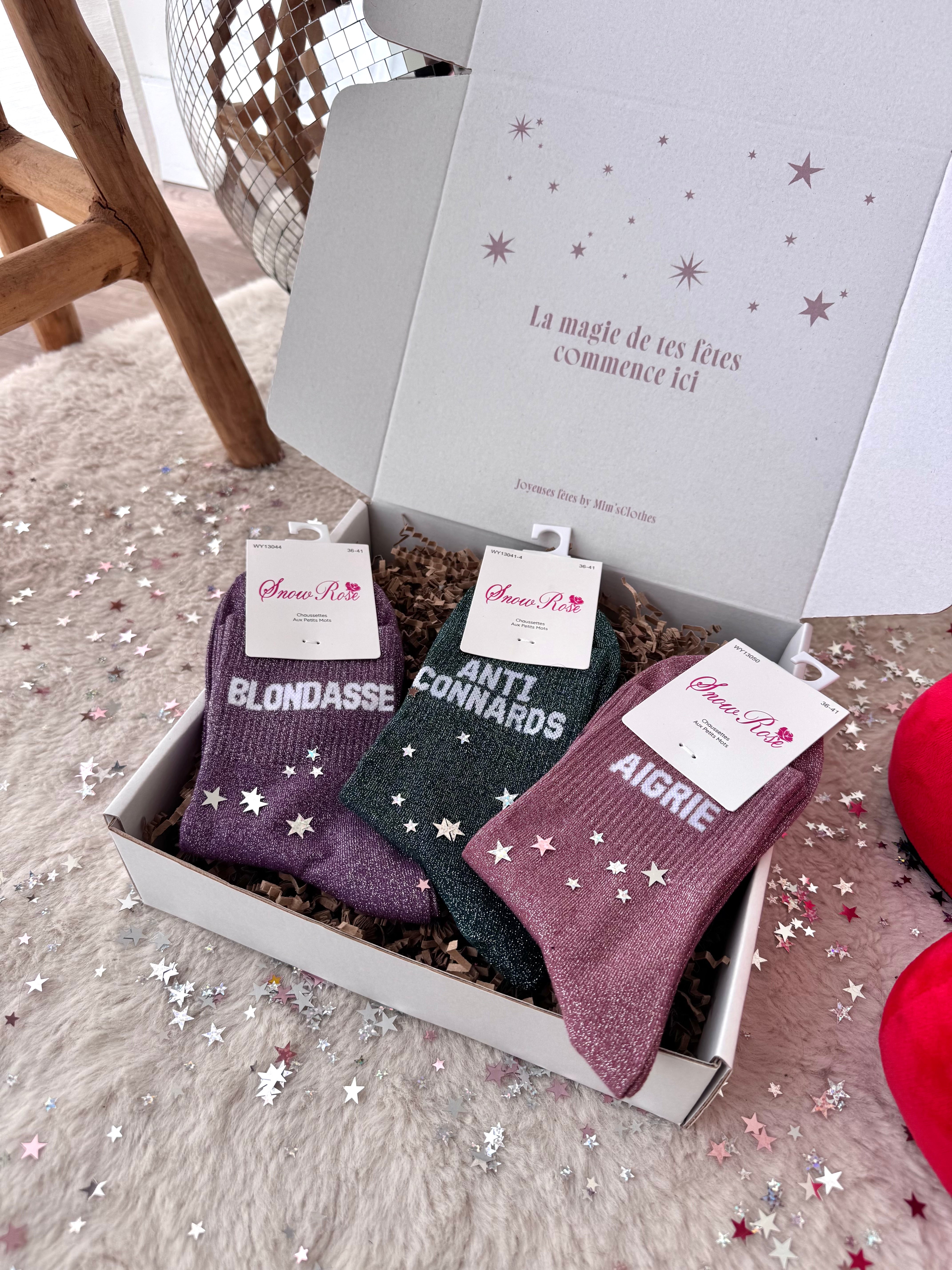 COFFRET CHAUSSETTES PAILLETTES BLONDASSE/ANTI CONNARD/AIGRIE