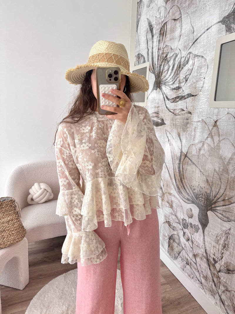 BLOUSE DENTELLE BEIGE